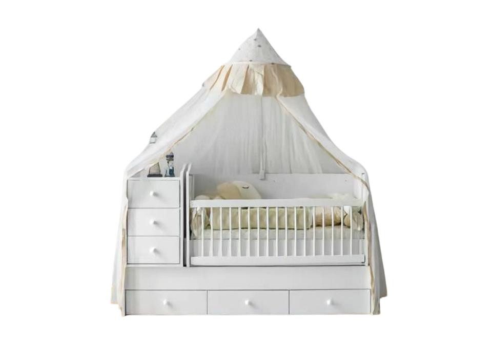 Babybett Babybett im Zelt-Design aus Holz mit Stauraum in Weiß