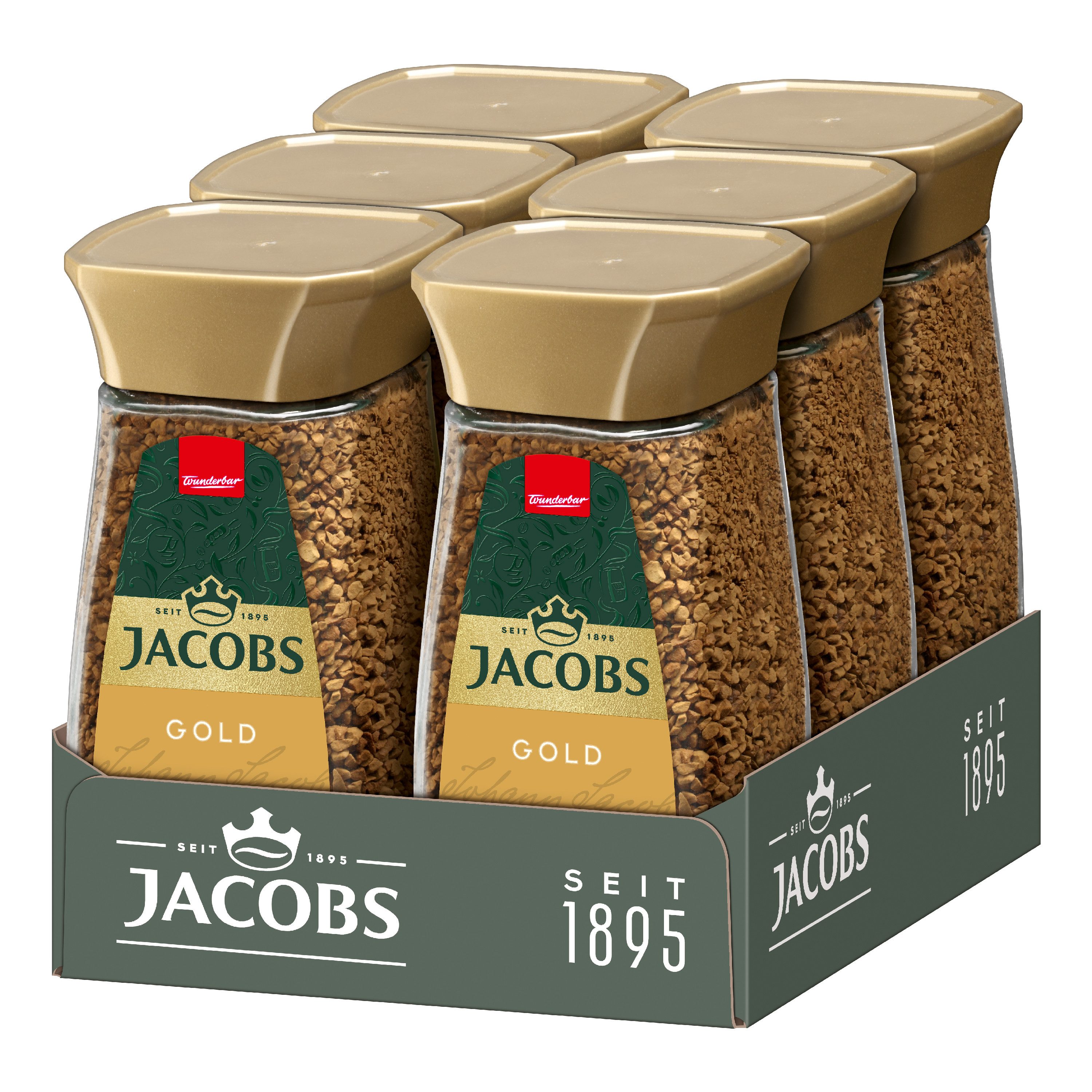 JACOBS Kaffee Löskaffee Gold 6 x 200 g Gläser löslicher Kaffee Instantkaffee 1,2 kg, (Packung, 6er Pack)