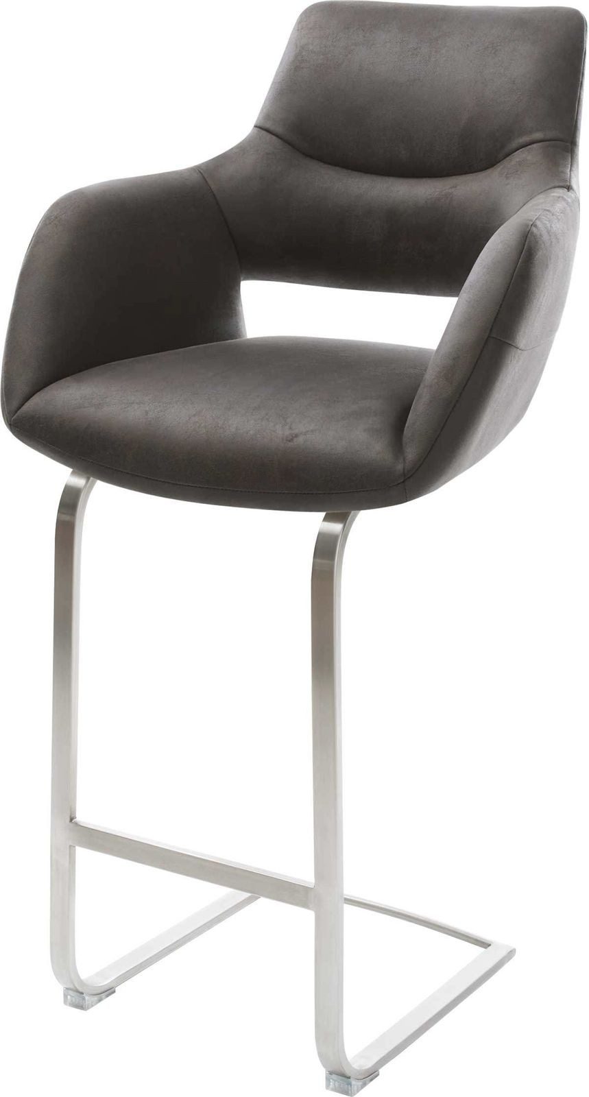 DELIFE Barhocker Yago-Flex, Freischwinger flach Edelstahl Mikrofaser Anthrazit Vintage Taschenfede