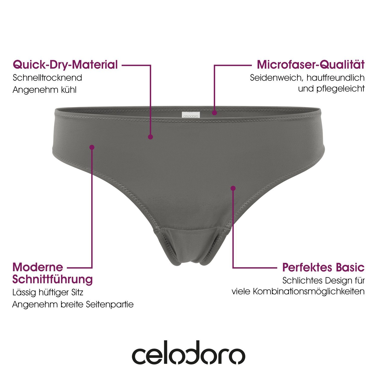 celodoro Tanga Damen String Tanga (6er Pack) Mini-Slips Quick Dry-Faser