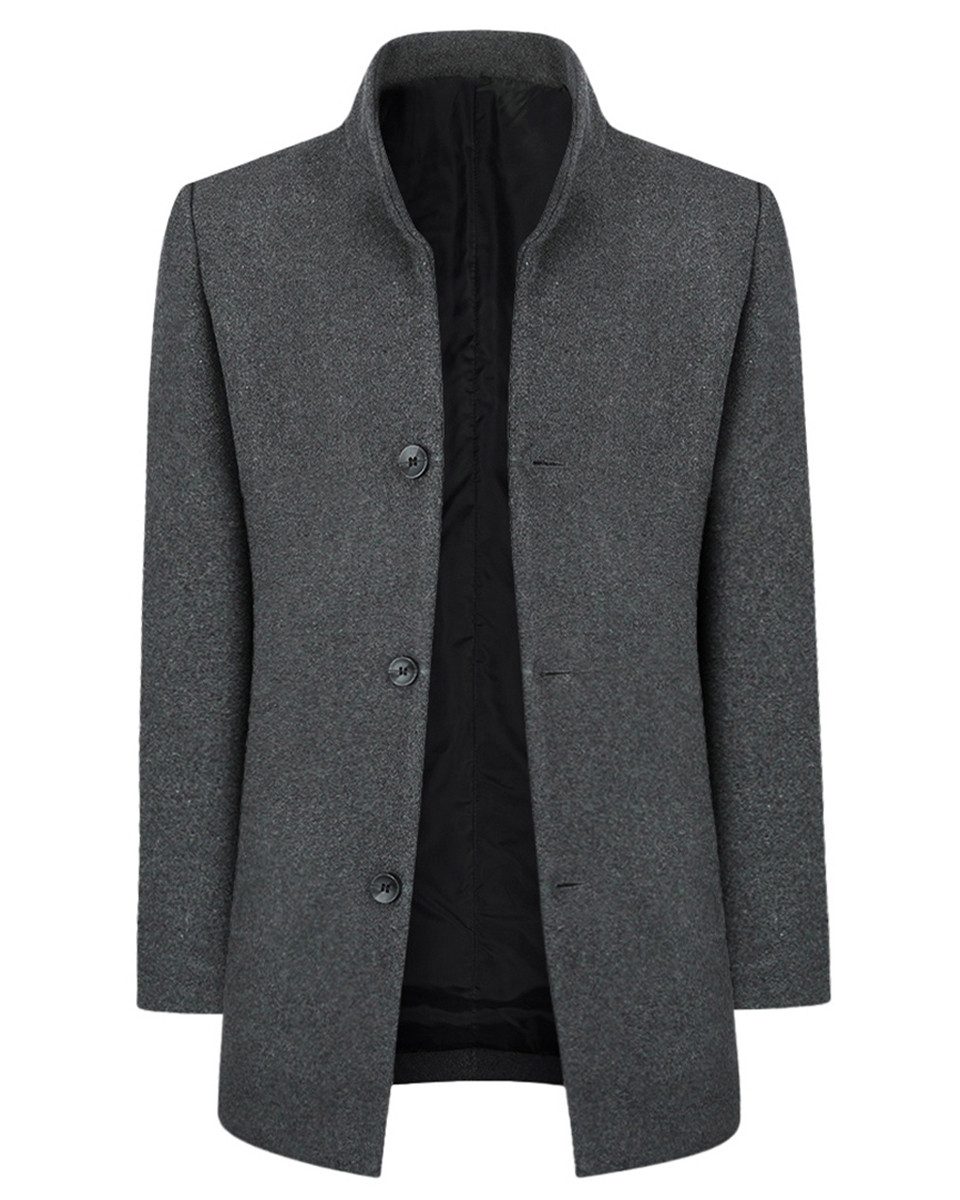 Allthemen Wollmantel Herren mittellanger Mantel Slim Fit Wollmantel mit Stehkragen