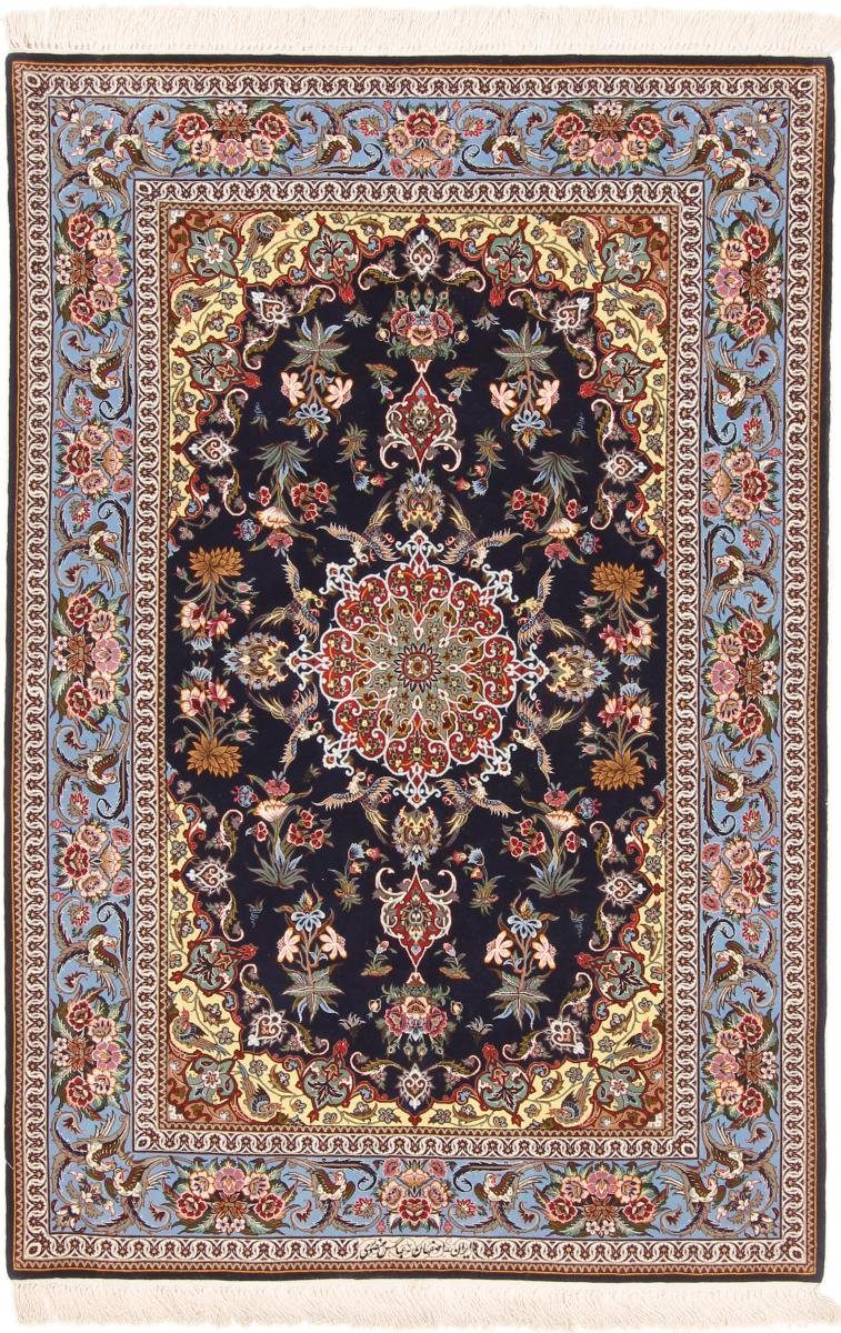 Orientteppich Isfahan Seidenkette 128x194 Handgeknüpfter Orientteppich, Nain Trading, rechteckig, Höhe: 6 mm