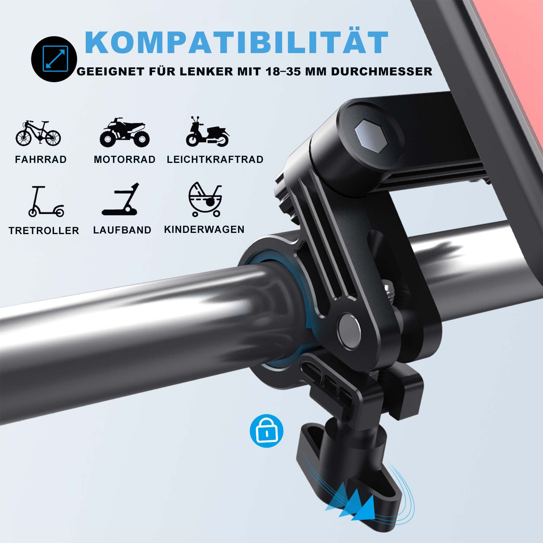 Mutig Handy-Halterung wasserdichte Motorrad Telefon Halterung Fahrrad Telefonhalterung, (bis 6.8 Zoll, 360° Drehbarer Handyhalter Universal-Lenkerinstallation,  – Bild 3 von 5