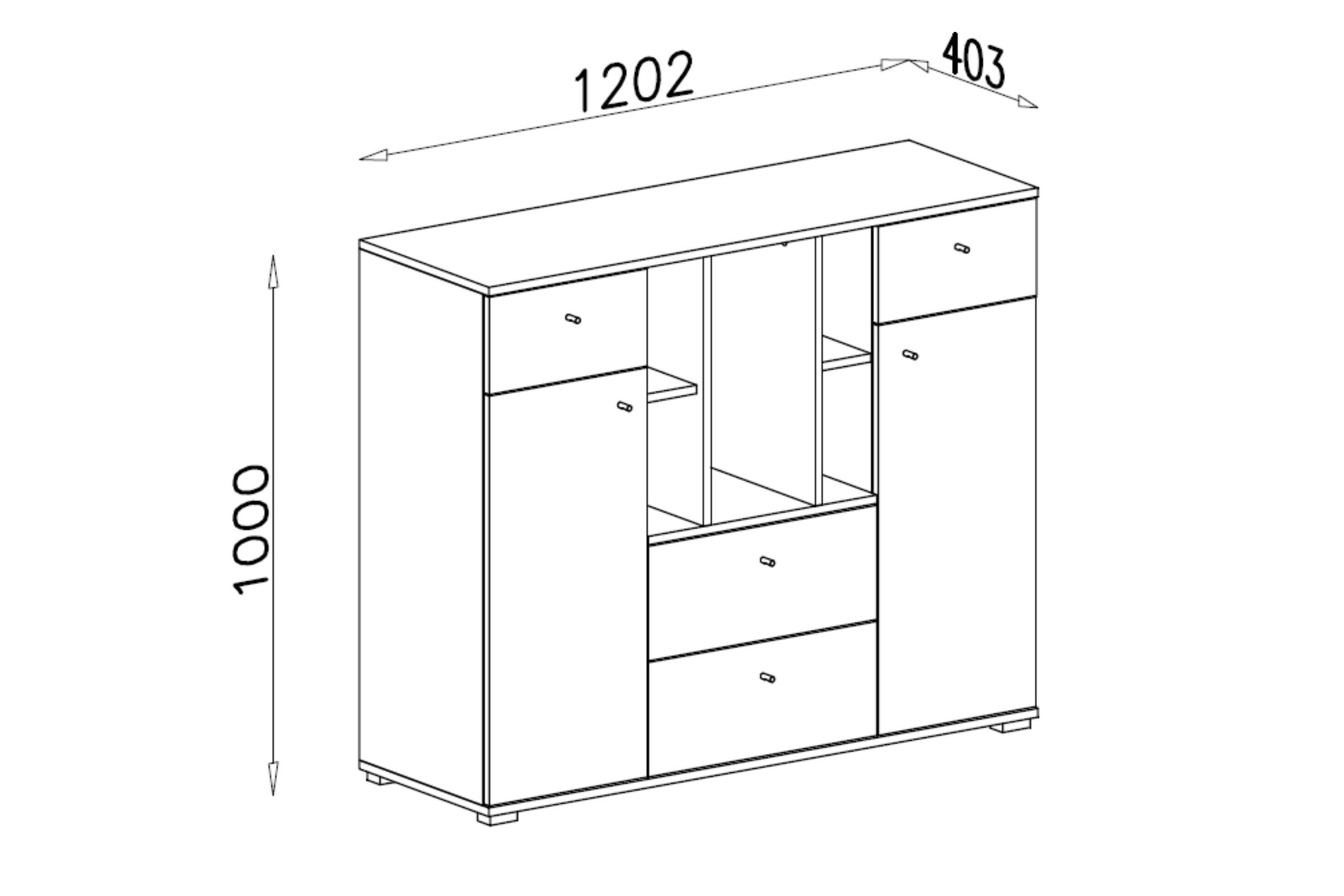 Deine Möbel 24 Hochkommode OLAF 04 Kommode Sideboard 120 cm breit (Set, 4 St., mit 4 Schubladen), OLAF Kollektion Kinderzimmer Jugendzimmer Grau Eiche