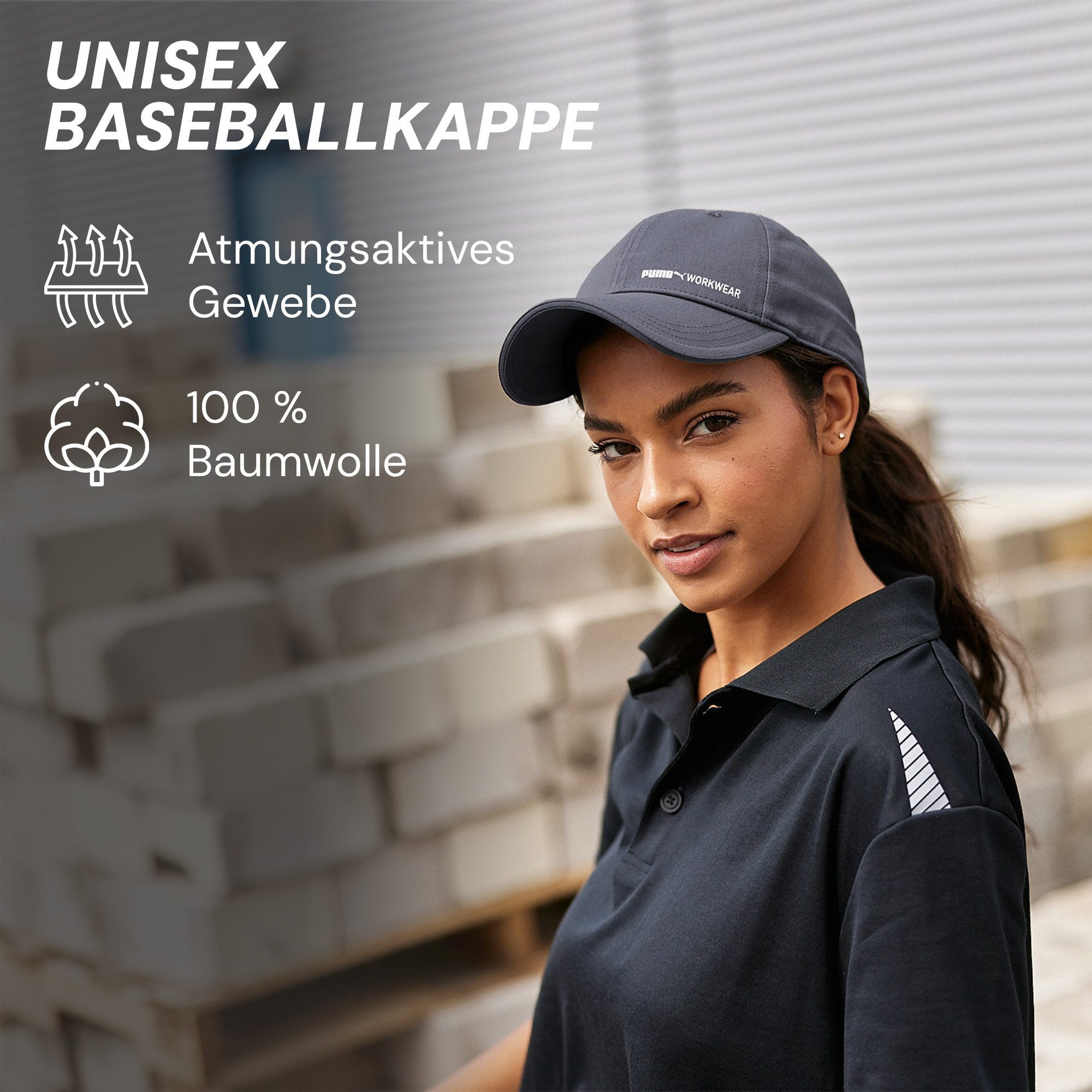 PUMA Workwear Baseball Cap Unisex Mütze mit Logo - Größenverstellbar - 100% Baumwolle Zeitloses Design - Fester Schirm - für Arbeit und Freizeit