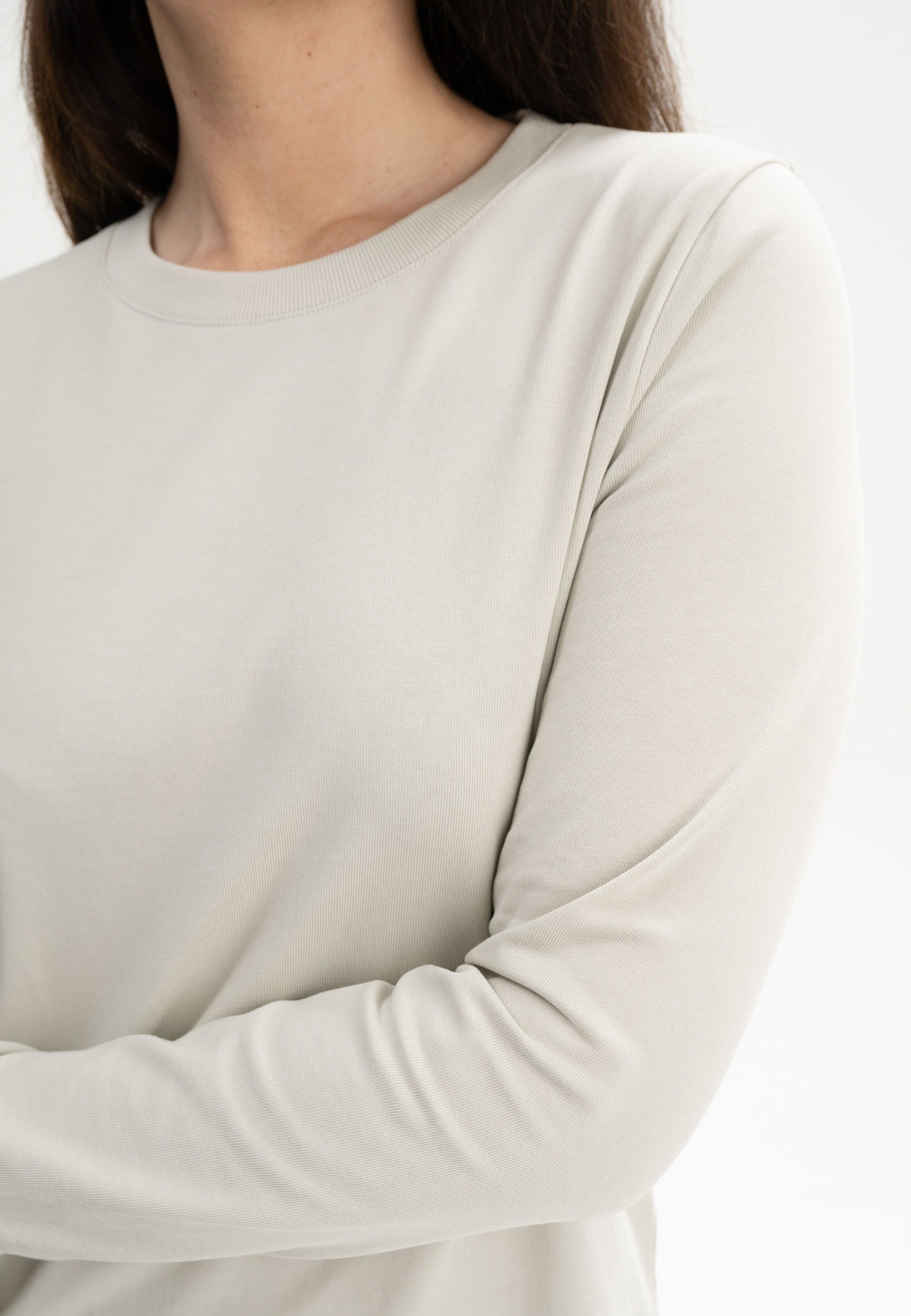 MELA Langarmshirt Langarmshirt schwer Style AASTHA Gerippter Kragen und gerippte Bündchen
