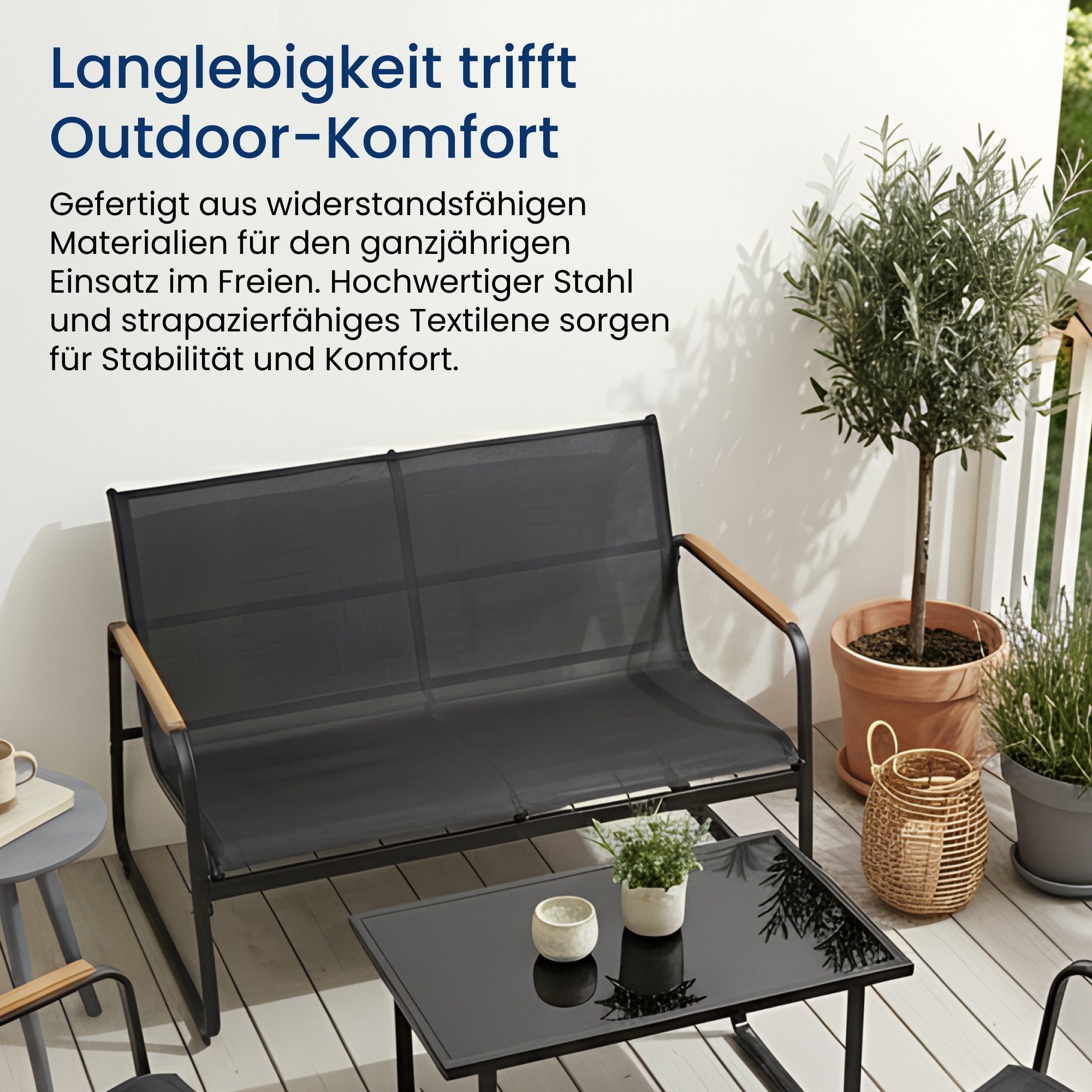 Home Collective Gartenlounge-Set Lounge Möbel Outdoor Gartenlounge Gartenmöbel 4-teilig in schwarz, wetterfest & pflegeleicht, ideal für Terrasse Balkon oder Garten