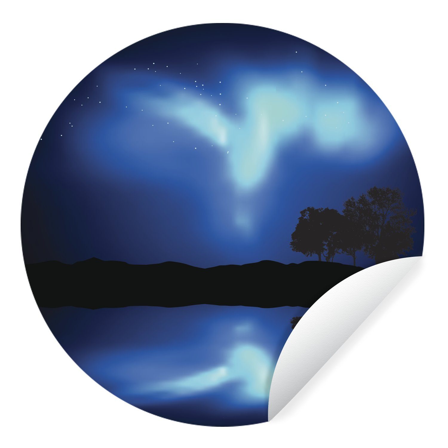 MuchoWow Wandsticker Eine Illustration des Nordlichts in Blau (1 St), Tapetenkreis für Kinderzimmer, Tapetenaufkleber, Rund, Wohnzimmer