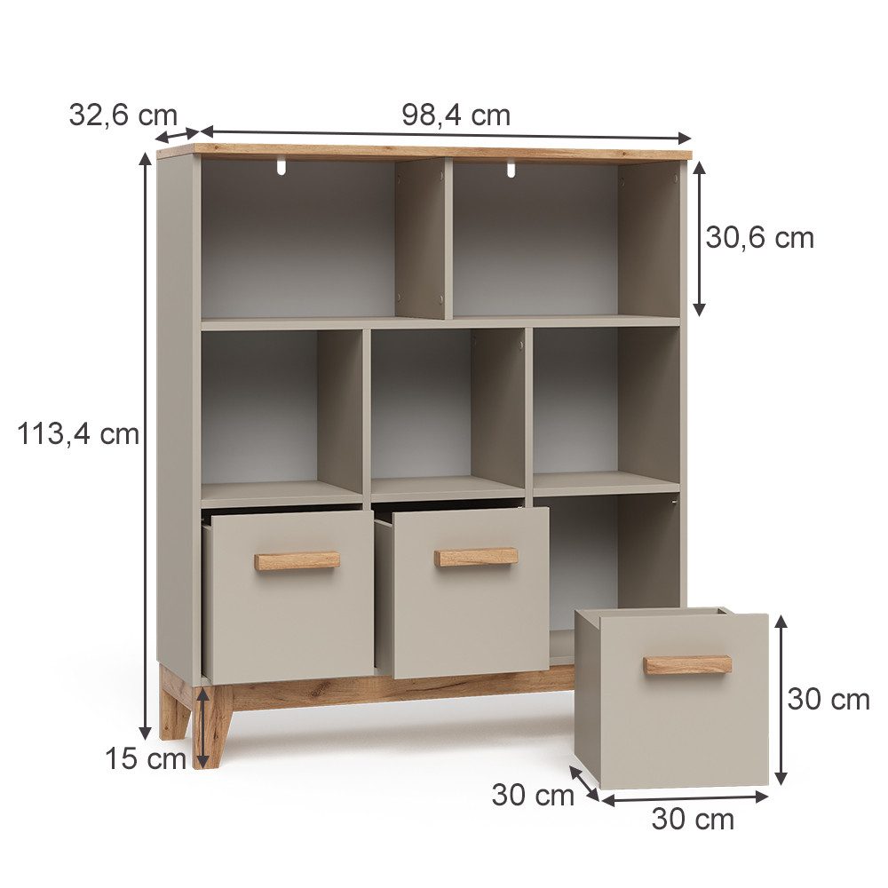 VitaliSpa® Bücherregal Malia, Cashmere/Artisan, 98.4 x 113.4 cm, 1-tlg.