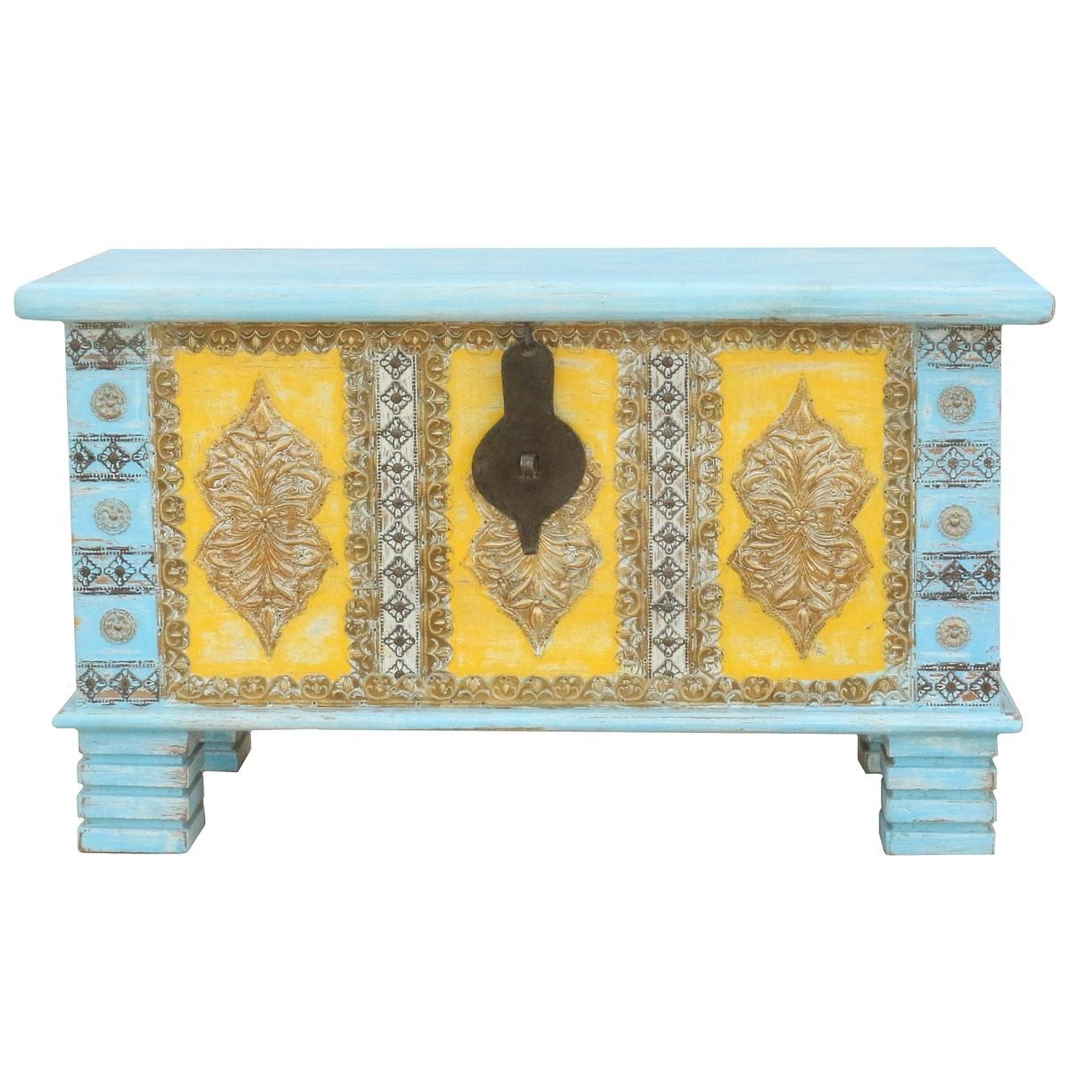 Truhe Indische Truhe Türkis Gelb 80cm