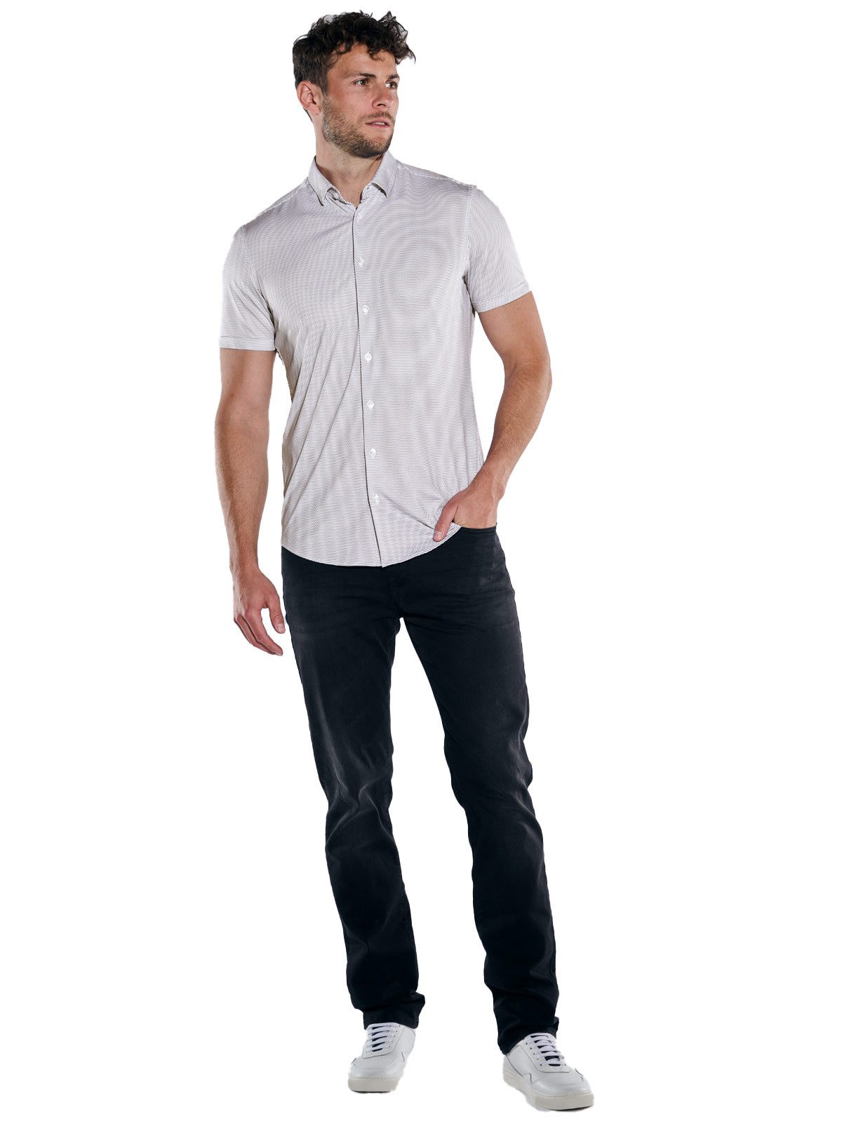 emilio adani Kurzarmhemd Herren Kurzarm-Hemd gemustert, Reinweiss