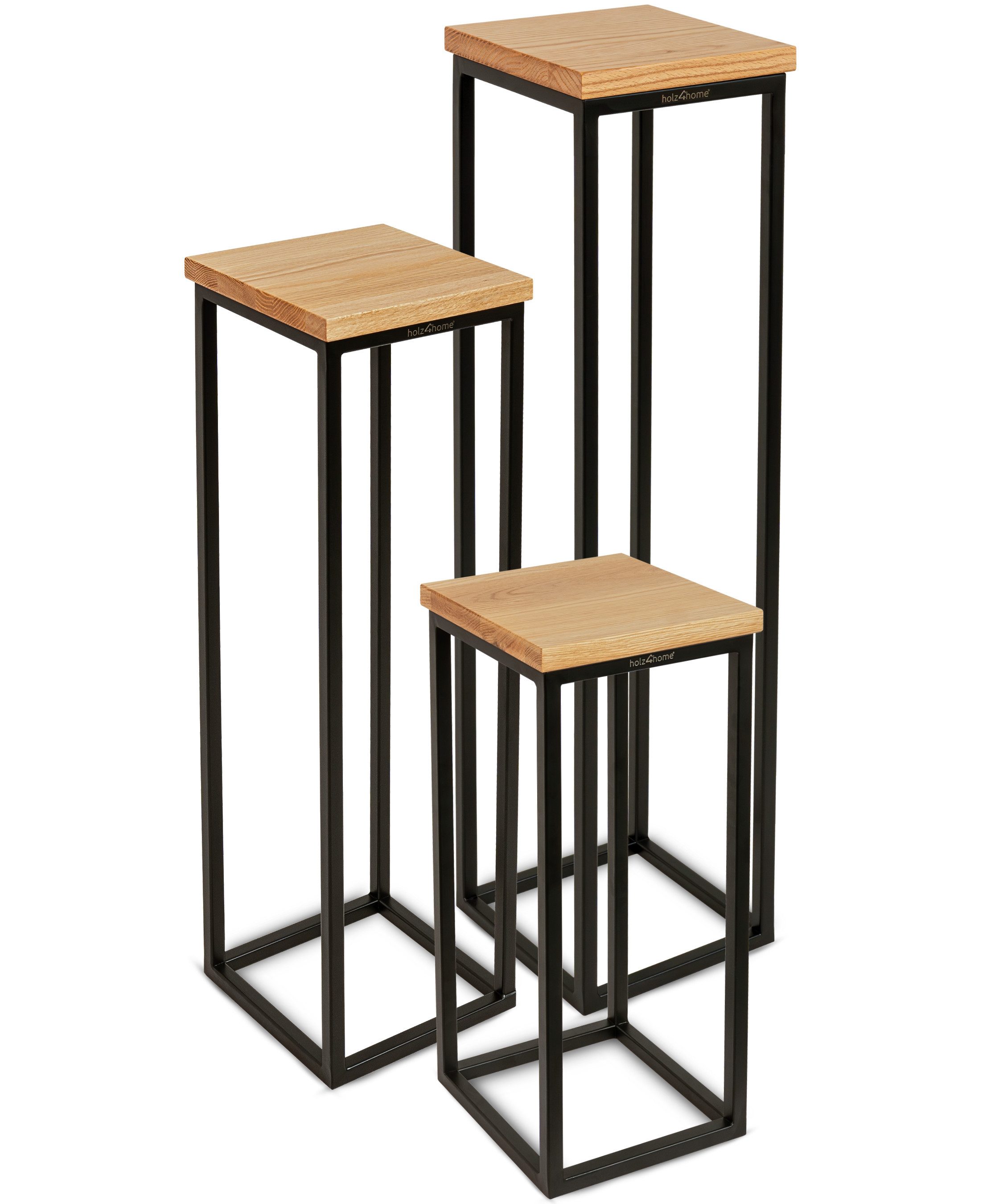holz4home® Blumenständer Dekoständer aus Eichenholz Massiv Natur Geölt I Dekosäule Stahlrahmen