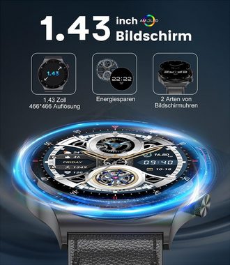 Lige Bluetooth Anrufe AMOLED Always-on Display Männer's Smartwatch (1,43 Zoll), 400 mAh Herzfrequenz Schlaf Gesundheit Monitor