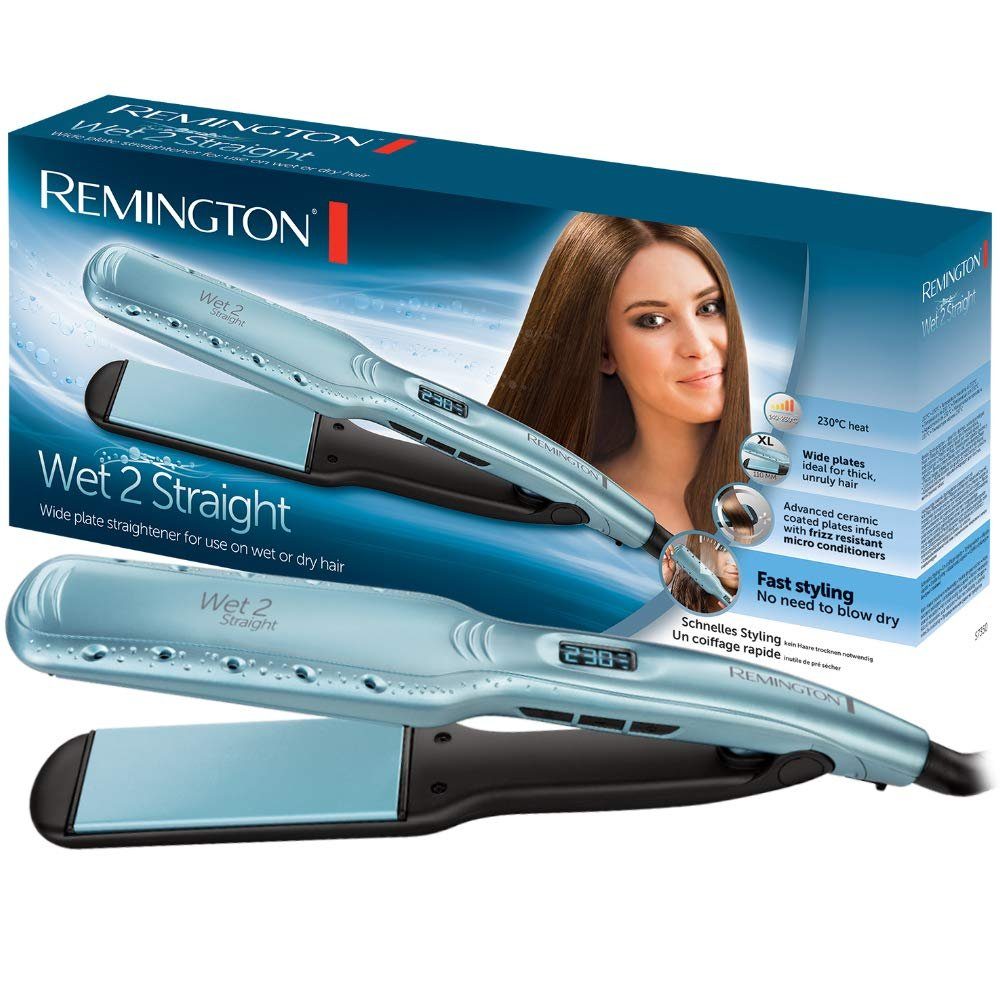 Remington Glätteisen 2-in-1 Haarglätter Wet2Straight Wide Plate S7350 Keramik-Beschichtung, 2-in-1 Styling-Produkt zum Trocknen und Glätten der Haare
