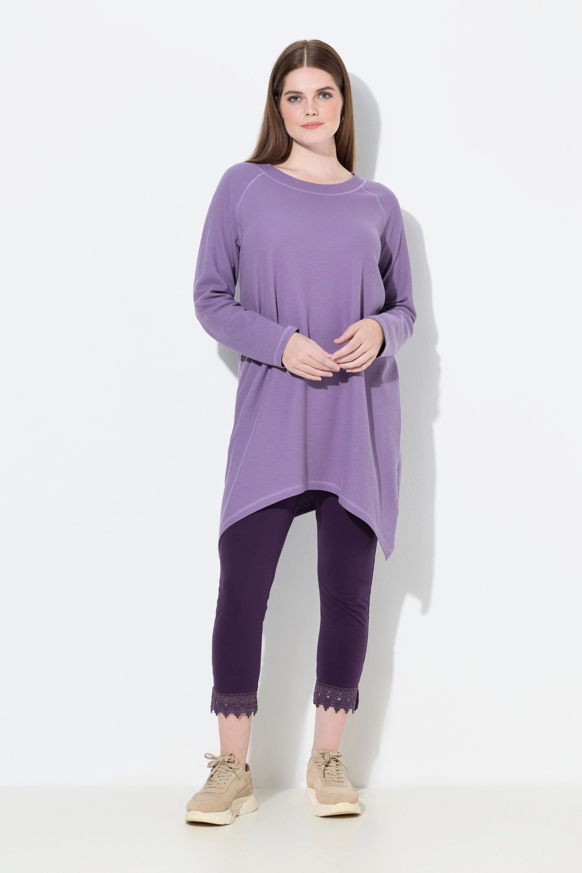 Ulla Popken Longsleeve Shirt Waffelpiqué Rundhals Langarm Biobaumwolle