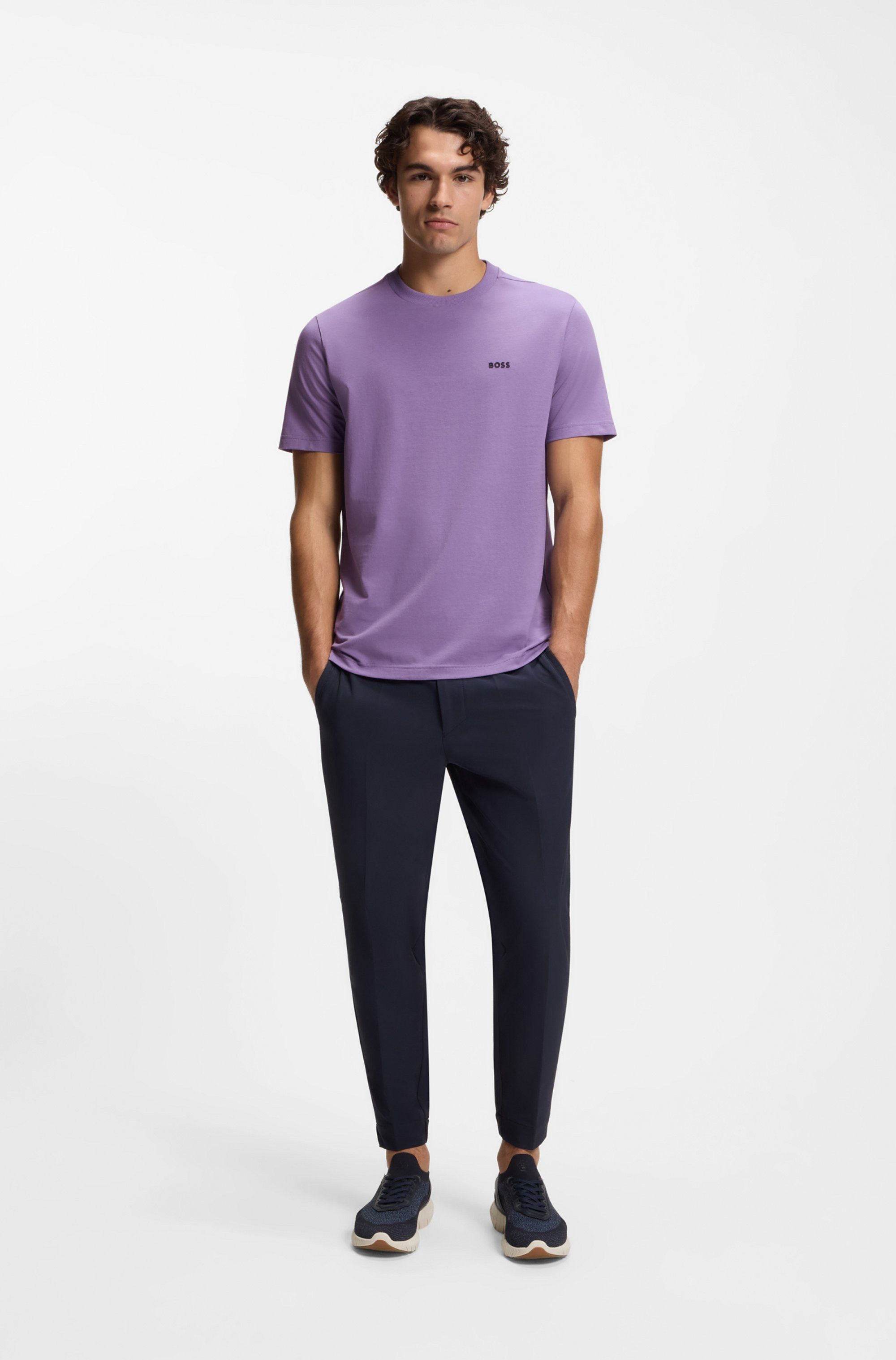 BOSS GREEN Rundhalsshirt Tee Regular Fit Stretch Jersey Cotton, Logo on Chest, Rundhals