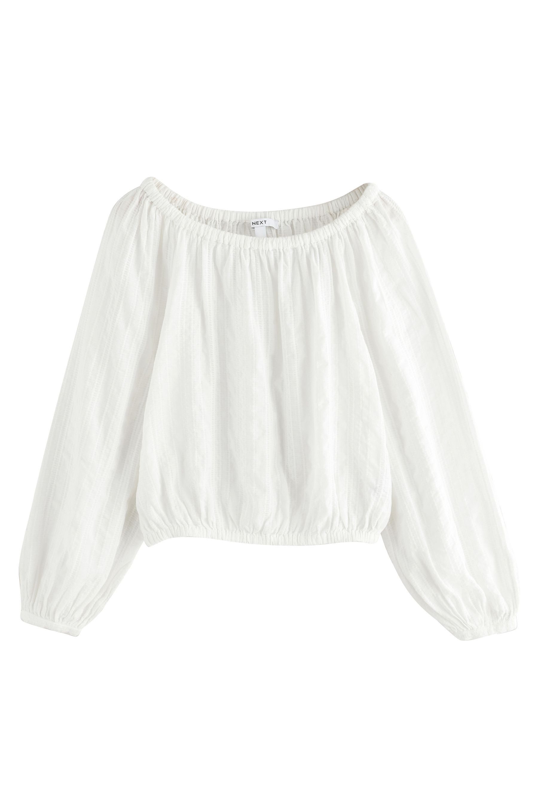 Langarmbluse Langärmelige Bardot-Bluse mit Struktur