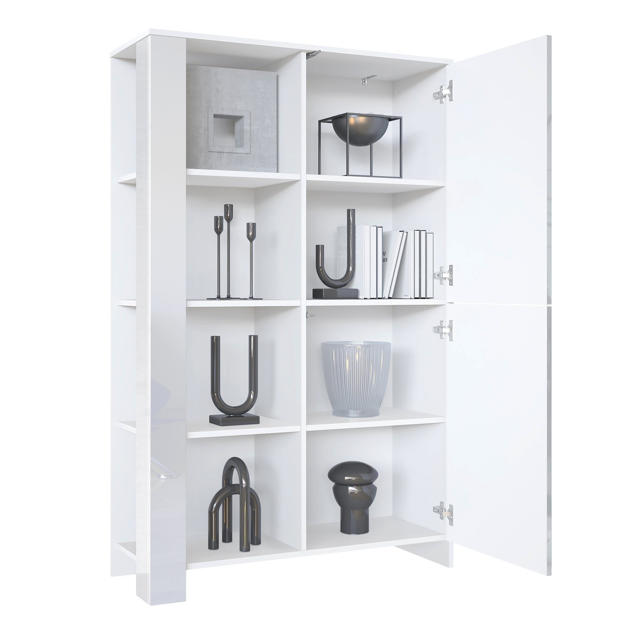 Vladon Highboard Canto (Highboard, mit 2 Türen und 8 Fächern), Weiß matt, Weiß Hochglanz, Bordeaux Hochglanz