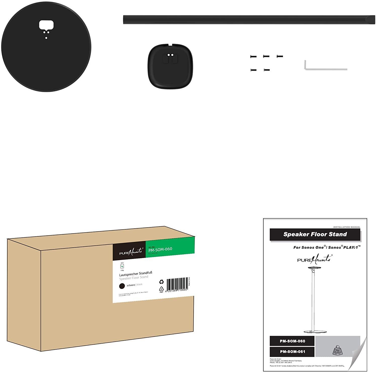 Lautsprecher-Wandhalterung PureMounts PM-SOM-060 Standfuß kompatibel mit SONOS ONE und SONOS
