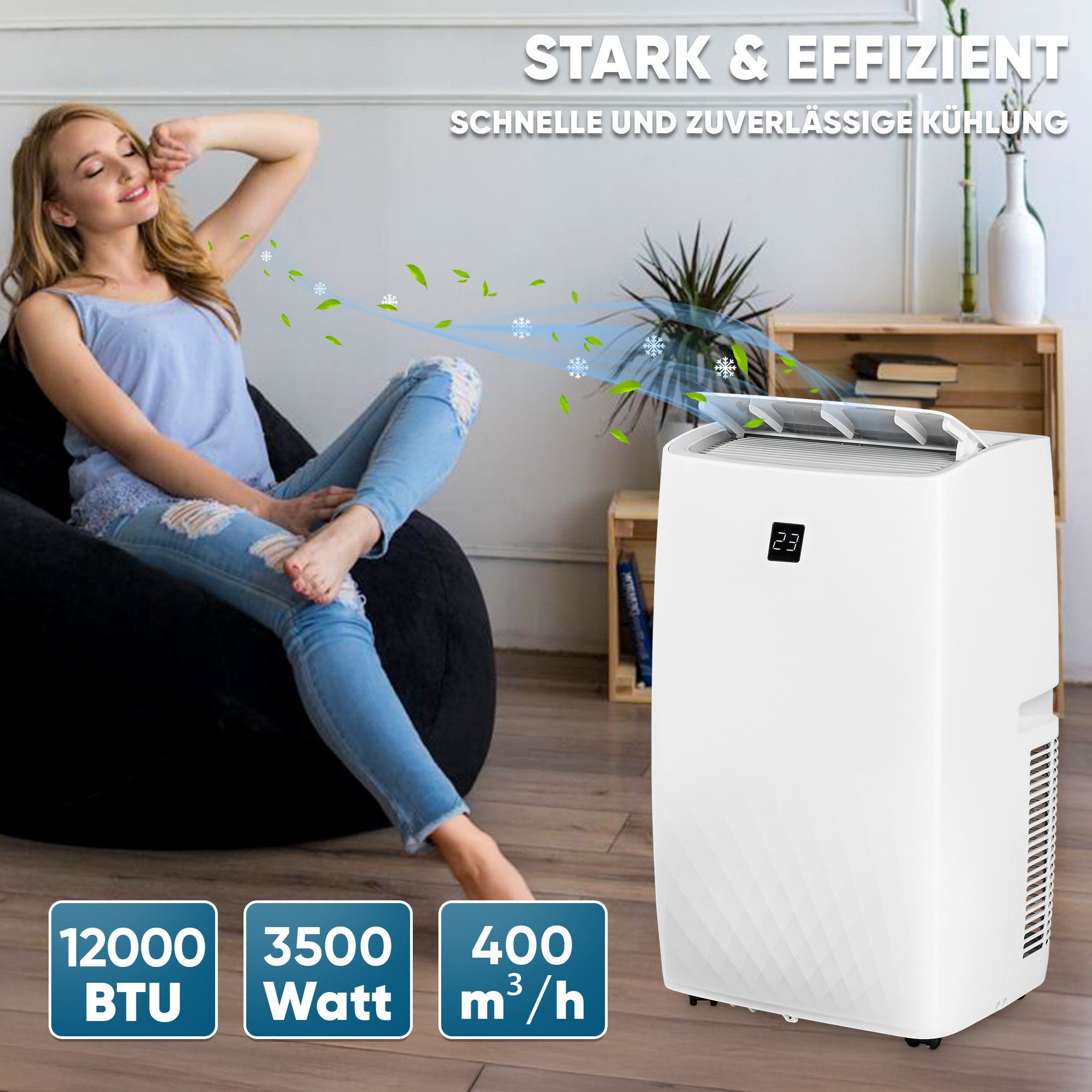 VESKA Portable Air Conditioner 12000 BTU/h - 3500 Watt, Monoblock with WiFi/App - Remote control, Timer, Dehumidifier