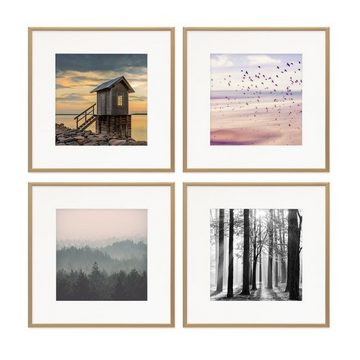 PHOTOLINI Bilderrahmen 4er Set 30x30 cm Aluminium Modern Schmal mit Passepartout