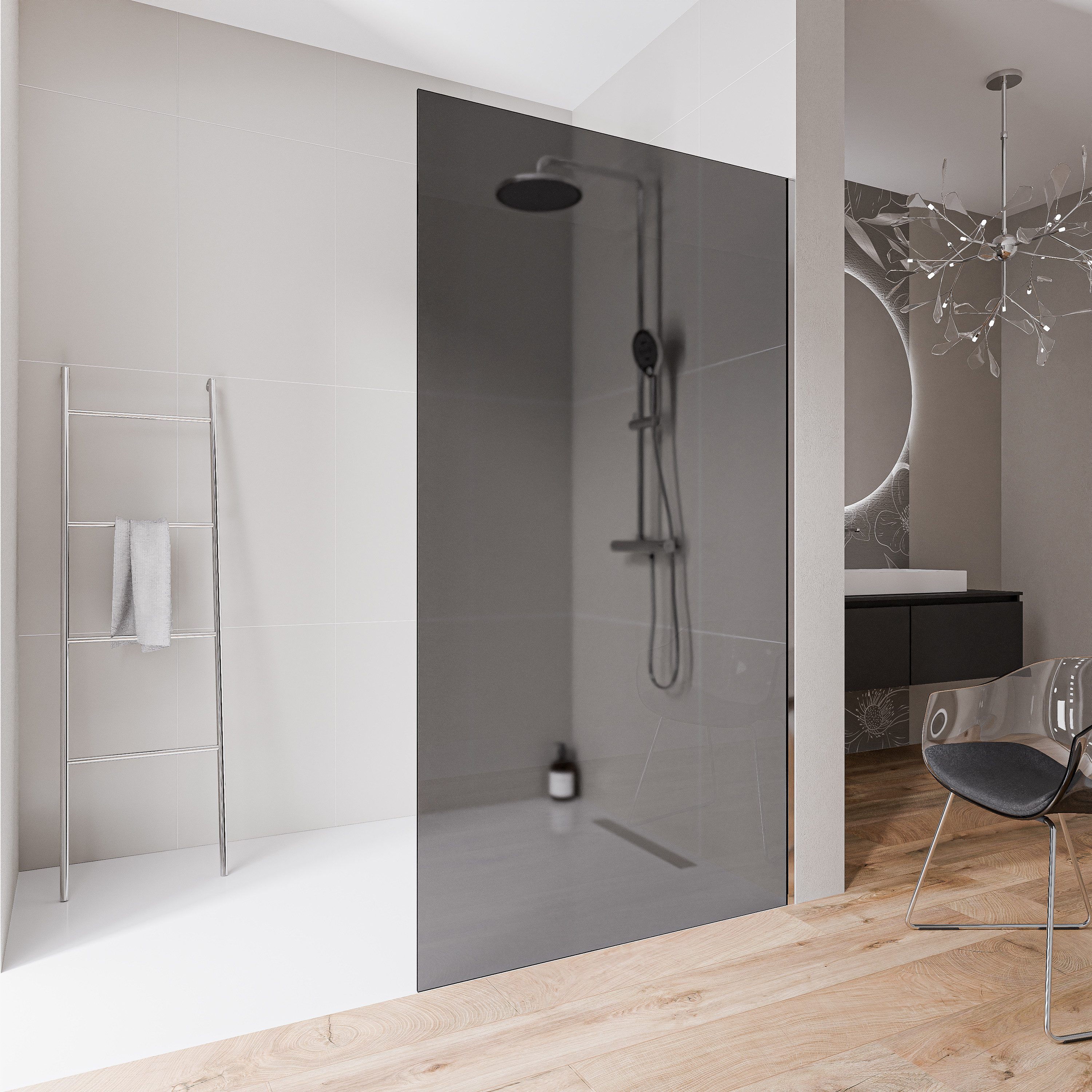 Bernstein Walk-in-Dusche EX102-2 100x220 cm Grau Chrom, ESG Sicherheitsglas, Walk-In Duschwand 220cm hoch 10mm Grau Chrom ohne Bodenprofil