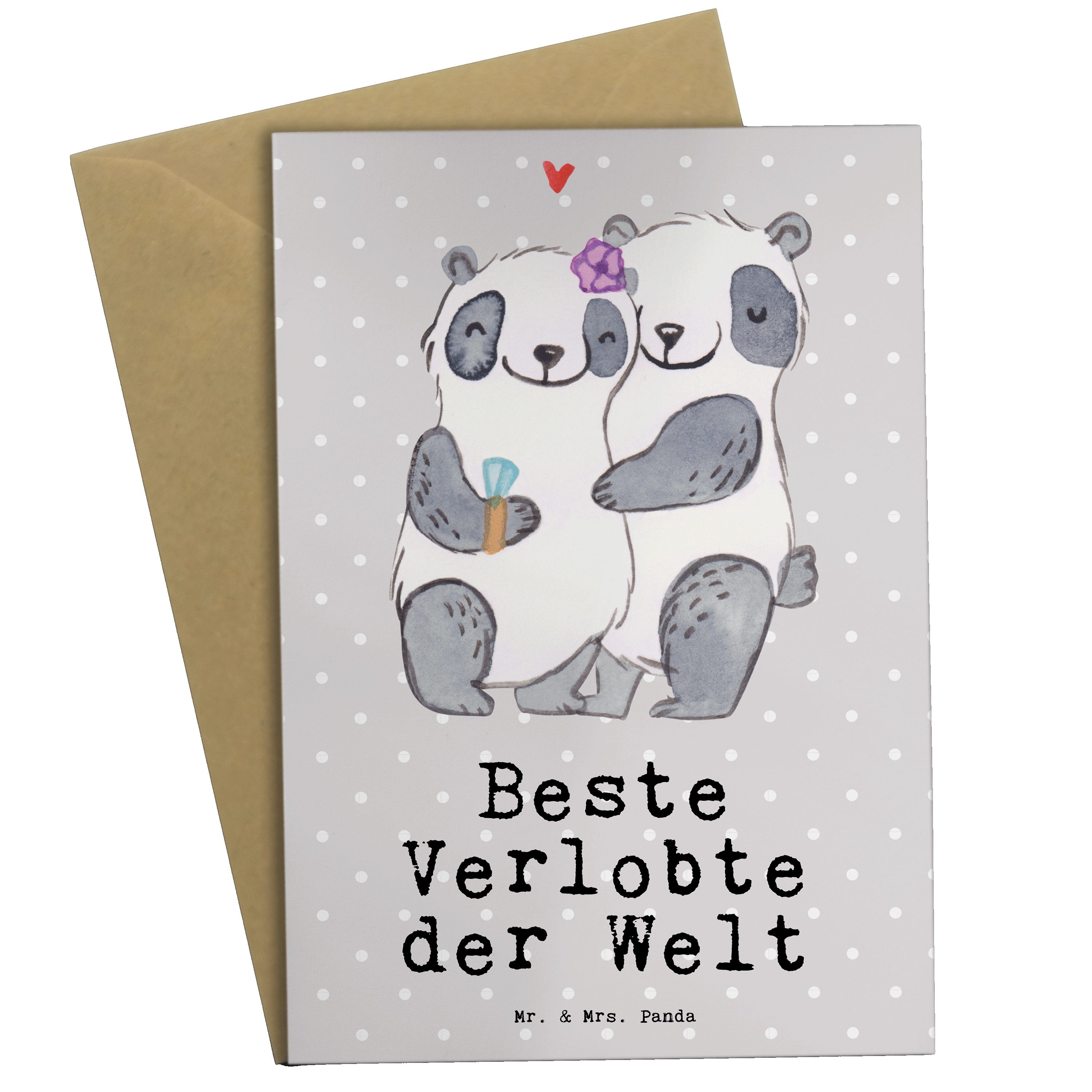 Mr. Welt Panda & - Einladungska Grau Beste Grußkarte Mrs. Pastell der Verlobte - Panda Geschenk,