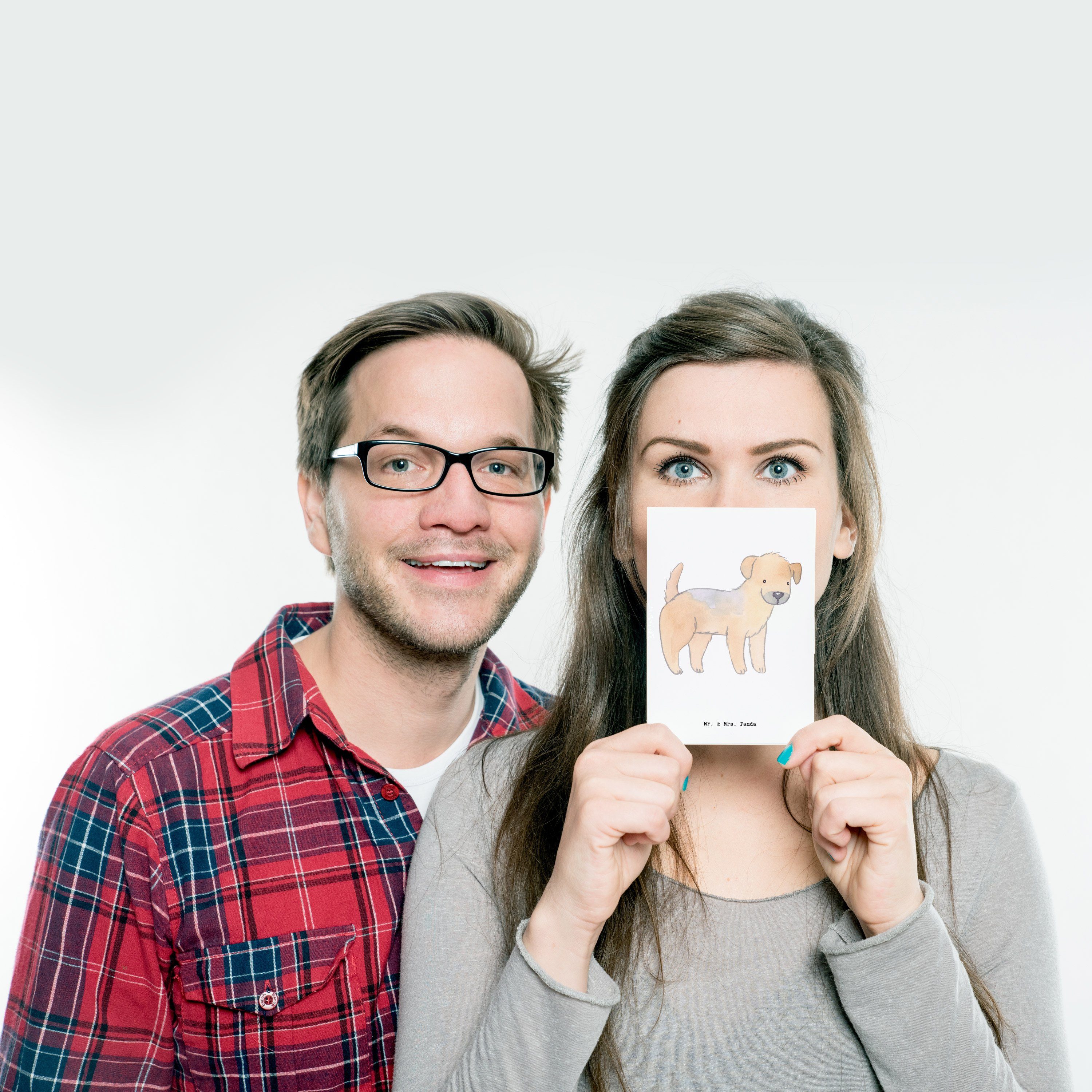 Mr. & Mrs. Panda Postkarte K Geschenk, Weiß - Border Hundebesitzer, - Terrier Tierfreund, Moment