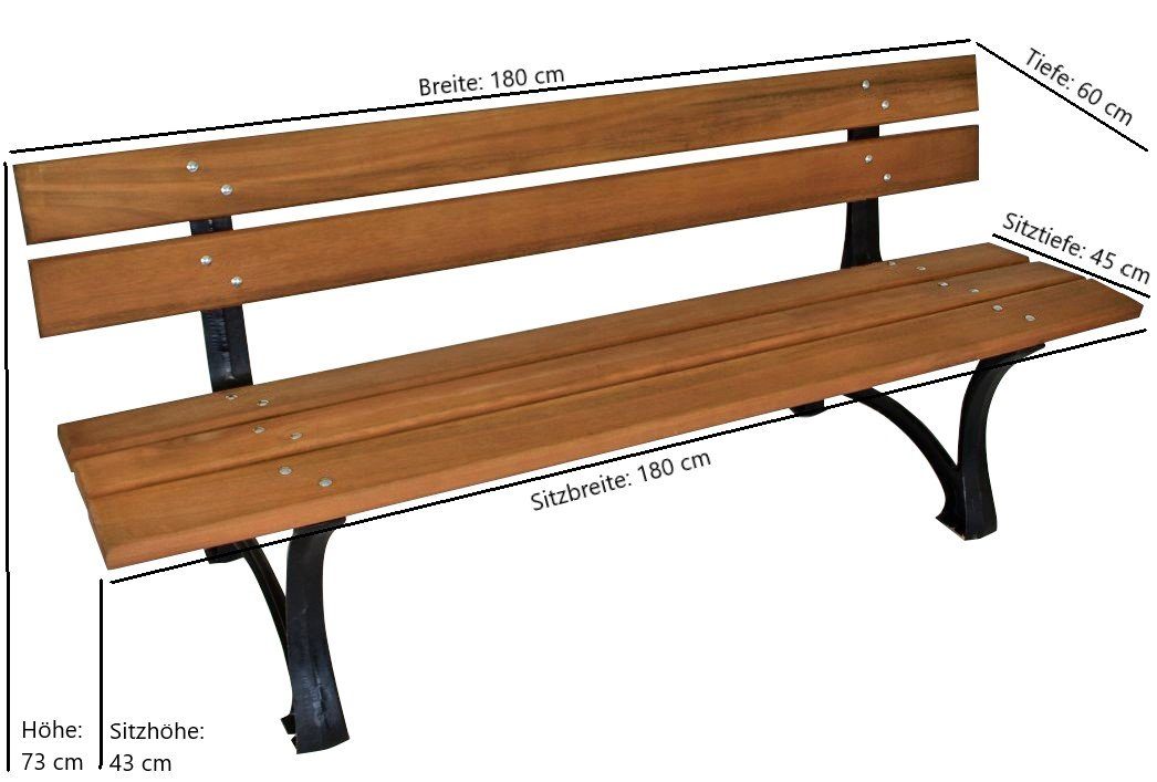 DEGAMO Gartenbank LUZERN (1-St), 4-sitzer 180cm, Gestell aus Gusseisen, Belattung aus Eukalyptus – Bild 2 von 3