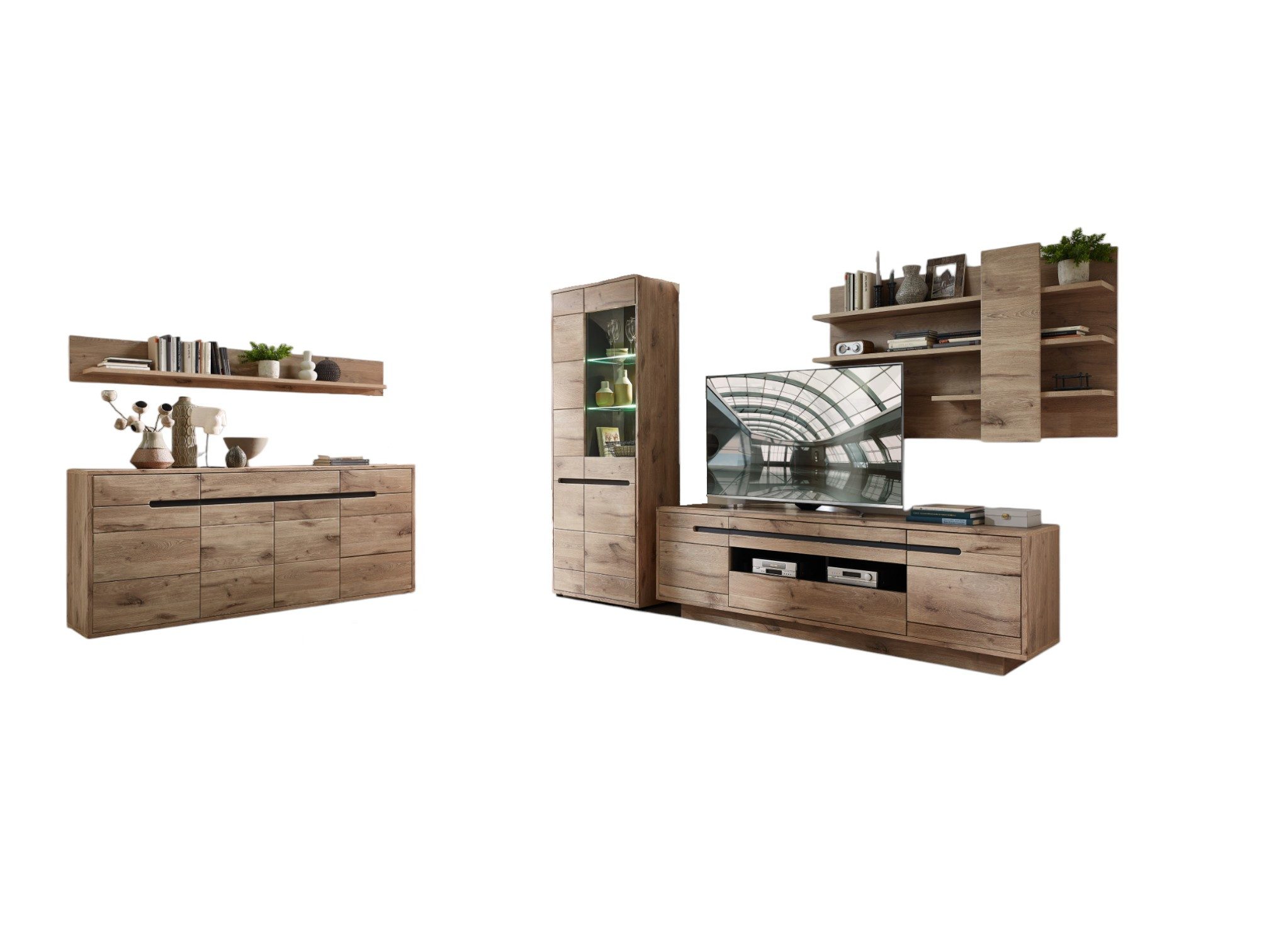 moebel-dich-auf Wohnwand BELLINZONA, (Wohnzimmer-Set, Vitrine + Wandboard + günstig online kaufen