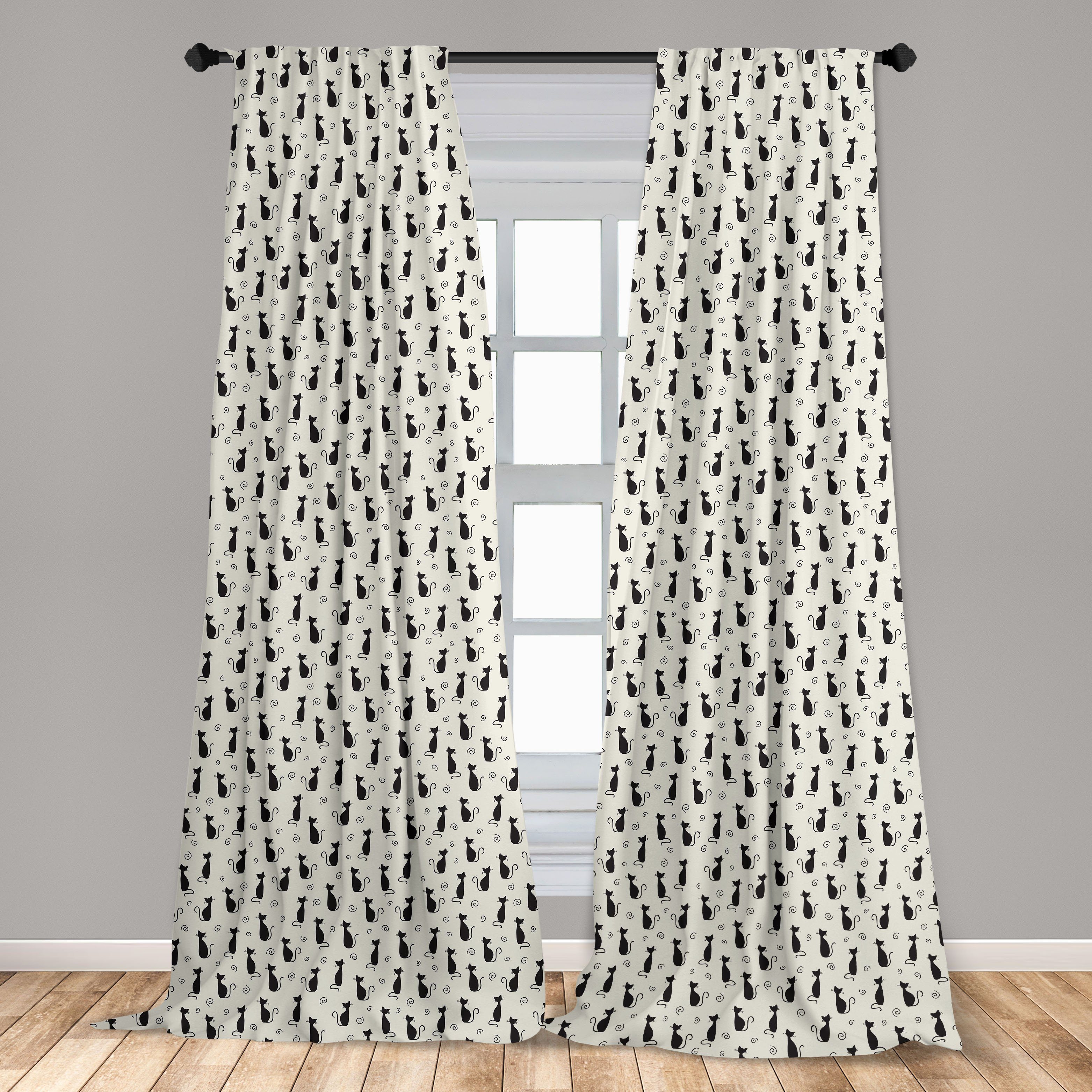 Gardine Vorhang für Tiermuster Microfaser, Wohnzimmer Abakuhaus, Schlafzimmer Katzen und Spiralen Dekor