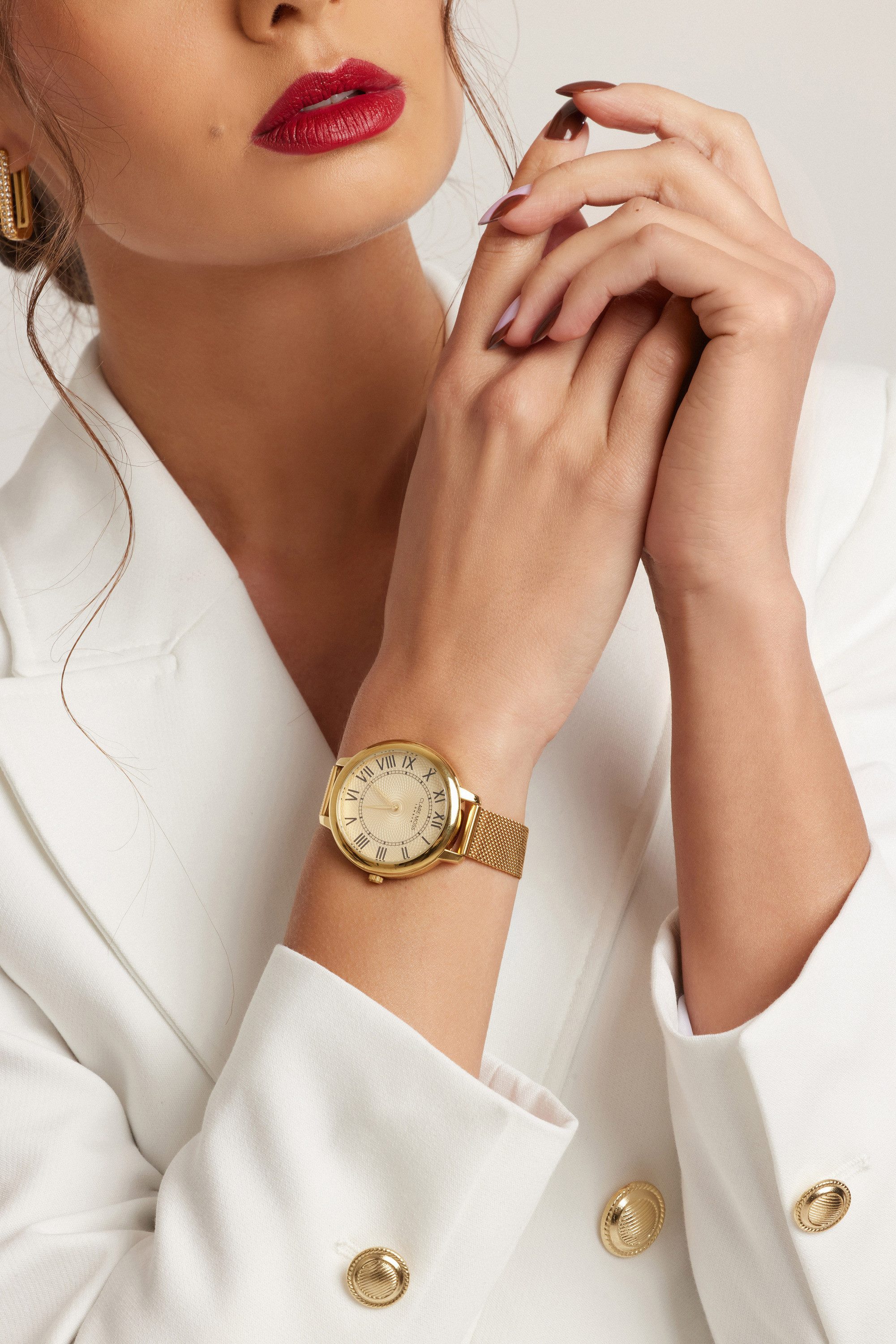 CLARE MOSS Quarzuhr CMD6-B034G Schickes Gold-Netzgewebe