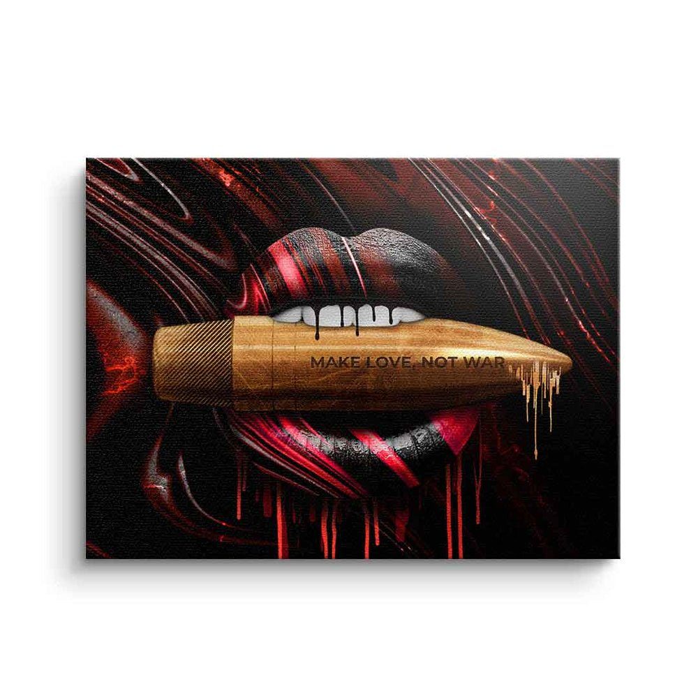 War DOTCOMCANVAS® Not Love rote Motiv Make Rahmen Leinwandbild, Rahmen Leinwandbild schwarzer premium Lippen mit