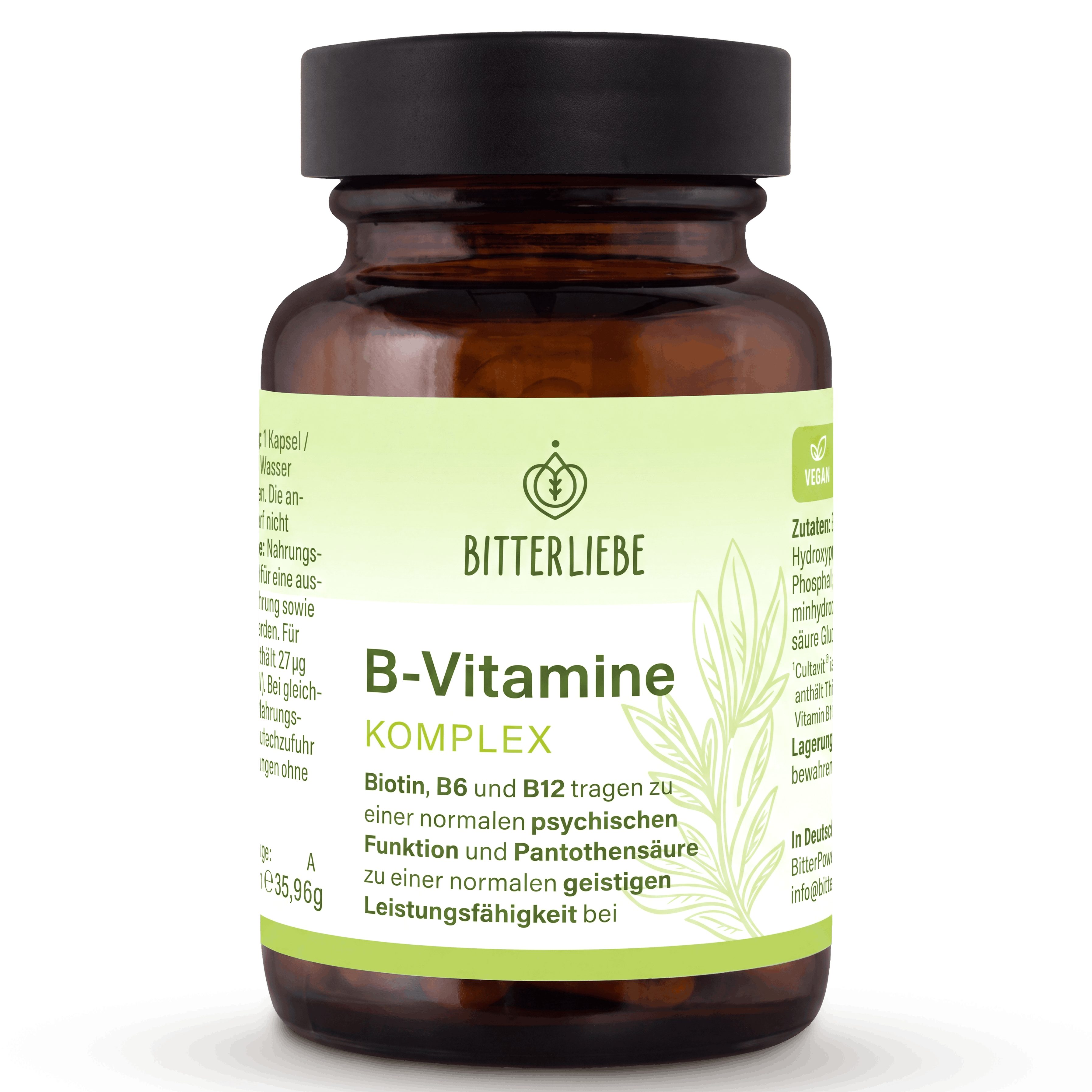 BitterLIebe Vitamin B Komplex hochdosiert - alle 8 B-Vitamine aus Buchweizen Kapseln, 1 er Packung à 60 St., 35.96 g