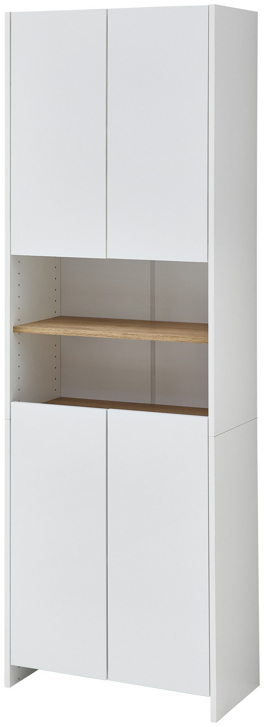 Saphir Hochschrank Quickset 100, Badschrank 61,6 cm breit, 4 Türen 2 Einlegeböden, 2 offene Fächer, Badezimmer-Hochschrank, Akzentfuge