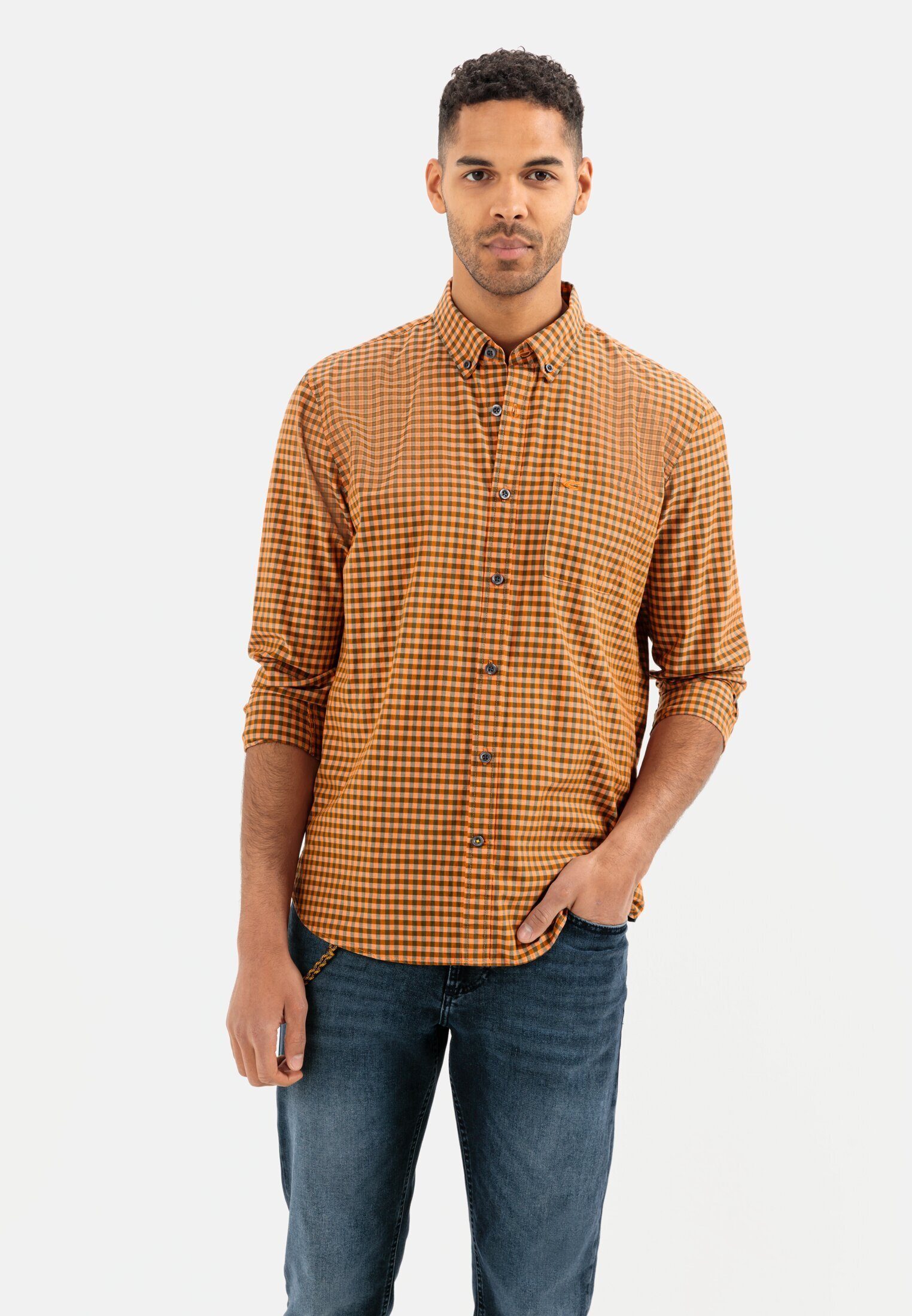 camel active Karohemd aus reiner Baumwolle Button-Down