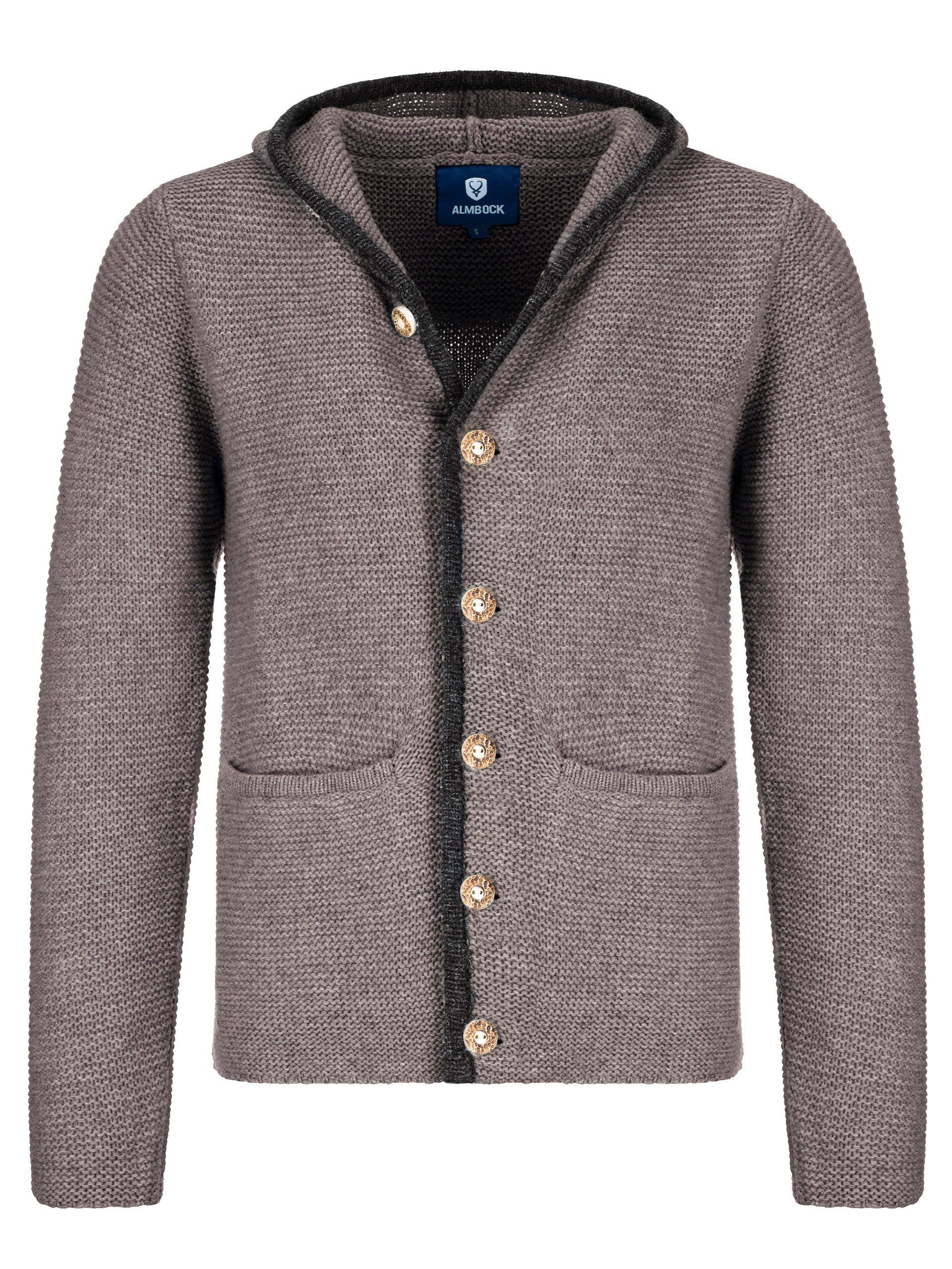 Almbock Trachtenstrickjacke Strickjacke Bavaria (1-tlg) alpinbraun mit Kapuze