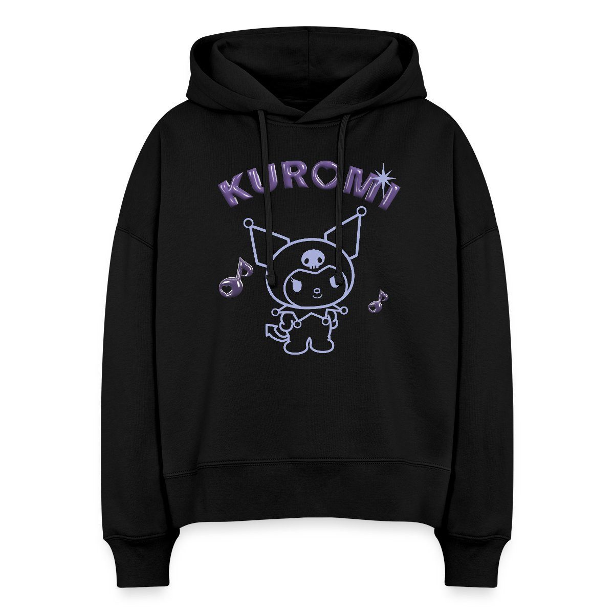 Hoodie Kuromi Outline Mit Chrome Schriftzug Frauen Boxy Organic Hoodie
