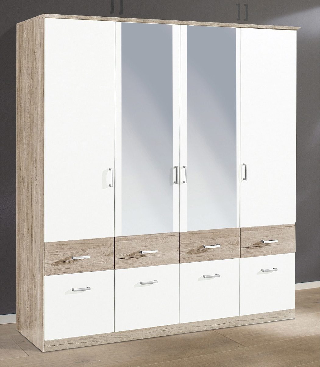 rauch Kleiderschrank Kleiderschrank Schrank Garderobe deckenhoher Schrank BREMEN (optional mit Spiegel, Breiten: 91/136/181 cm, Höhe: 199 cm) in vielen Farbvariationen, inkl. Kranzblende MADE IN GERMANY