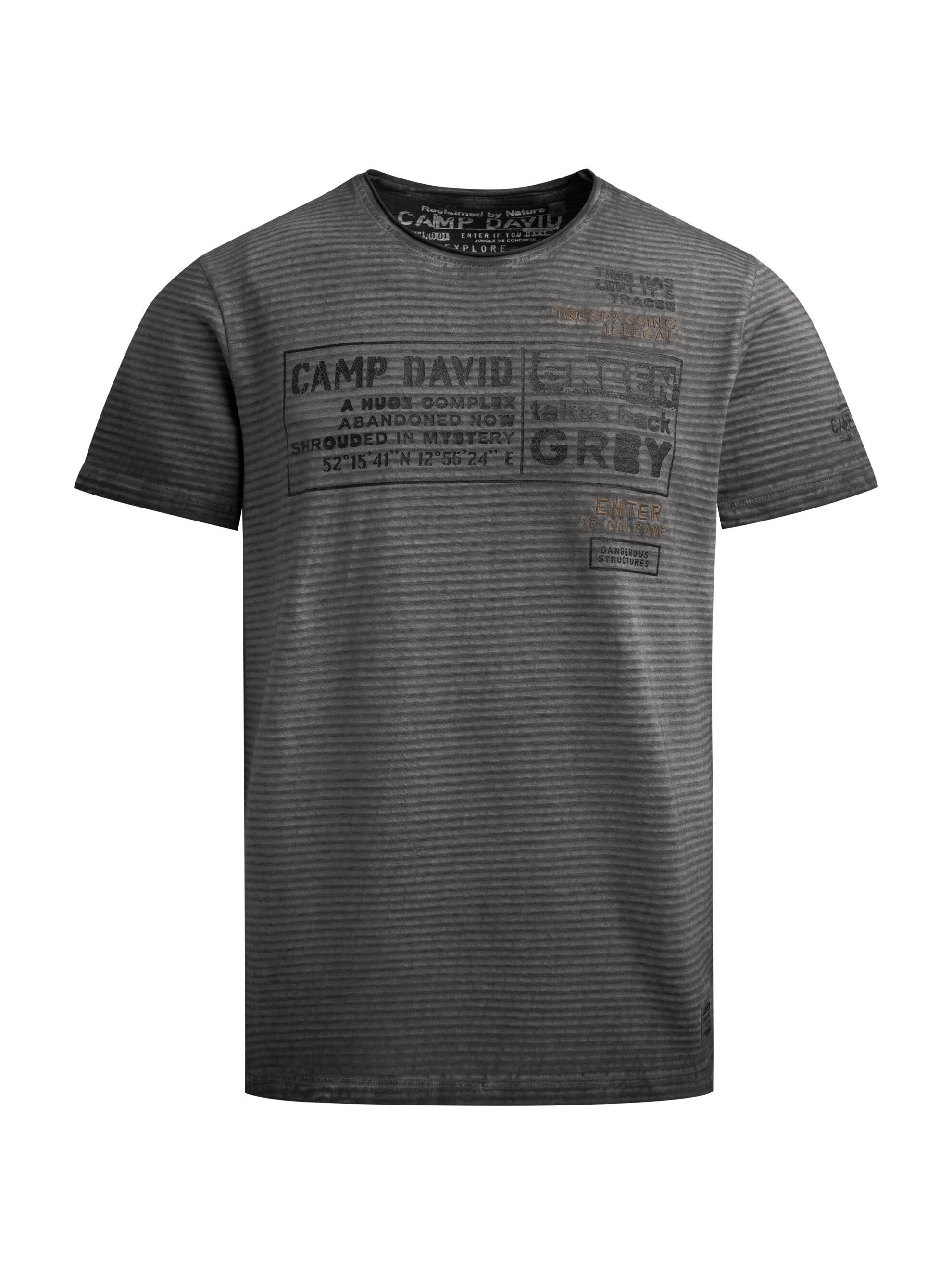 CAMP DAVID Rundhalsshirt mit offener Kante am Ausschnitt