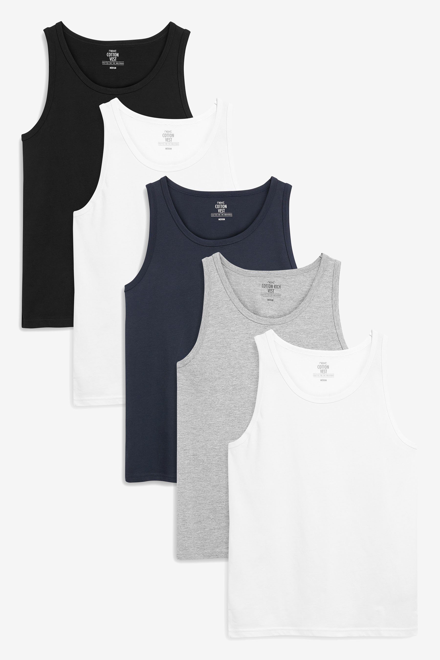 Next Unterhemd Tanktops im 5er-Pack (5-St) Black/White/Grey Marl/Navy Blue