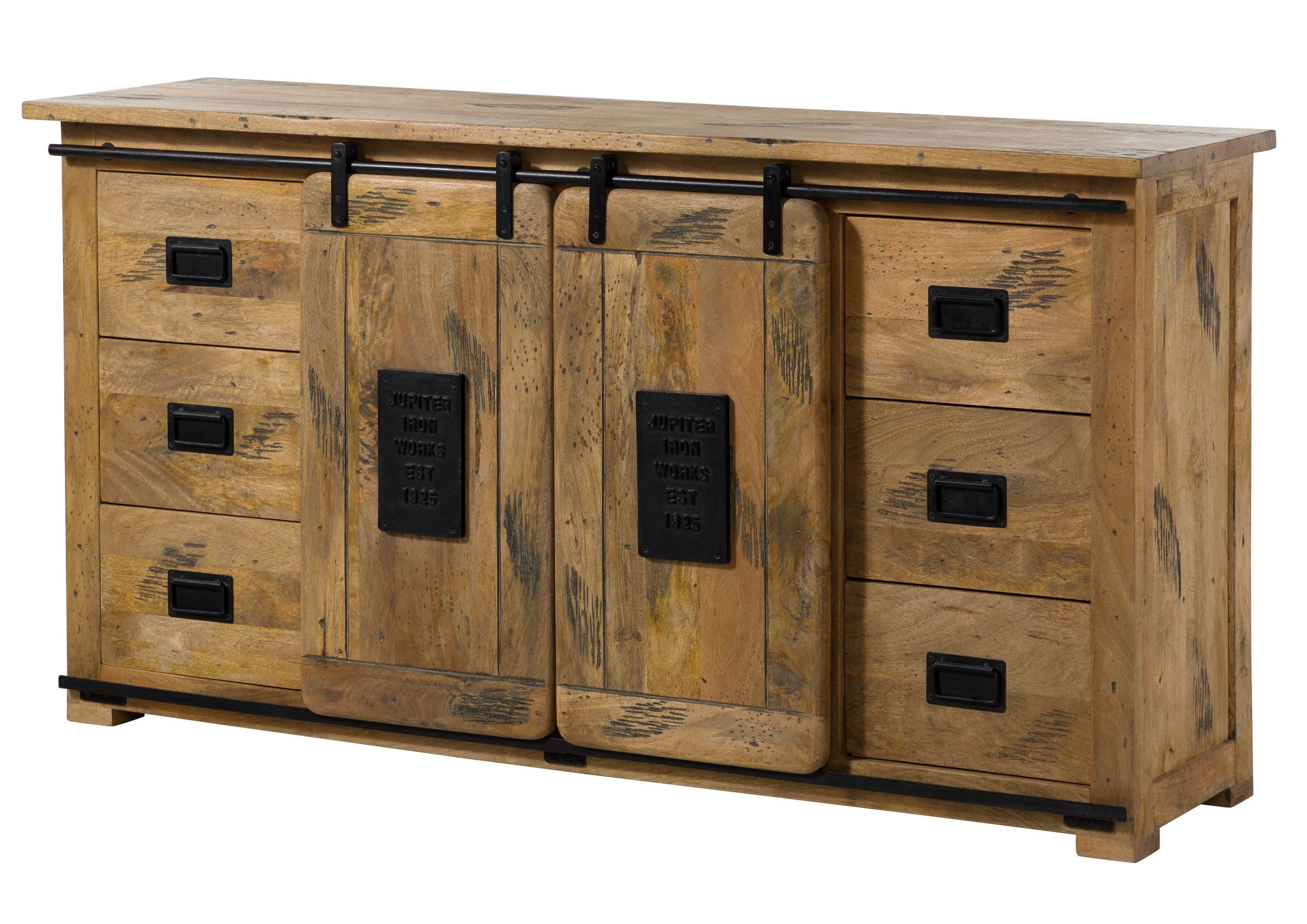 Massivmoebel24 Sideboard RAILWAY Mango Massivholz natur (Massivholz montiert 99 kg RAILWAY #193), Mango 170x45x90 cm (BxTxH) natur lackiert