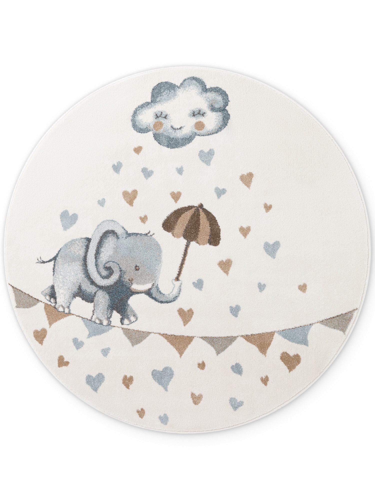 Villeroy & Boch Kinderteppich Walk like an Elephant Rainy, rund, Höhe: 9 mm, Spielteppich weich, Kinderzimmer, Boho Kids Spielunterlage, Tieremotiv – Bild 2 von 5