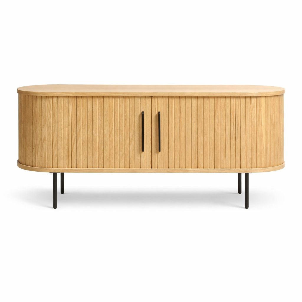 Liadomo Lowboard Uriel, TV-Möbel, TV-Board, TV-Unterschrank, 120 oder 180 cm Breite, Schiebetüren, Lamellen, schwarz, weiß, Natur, braun
