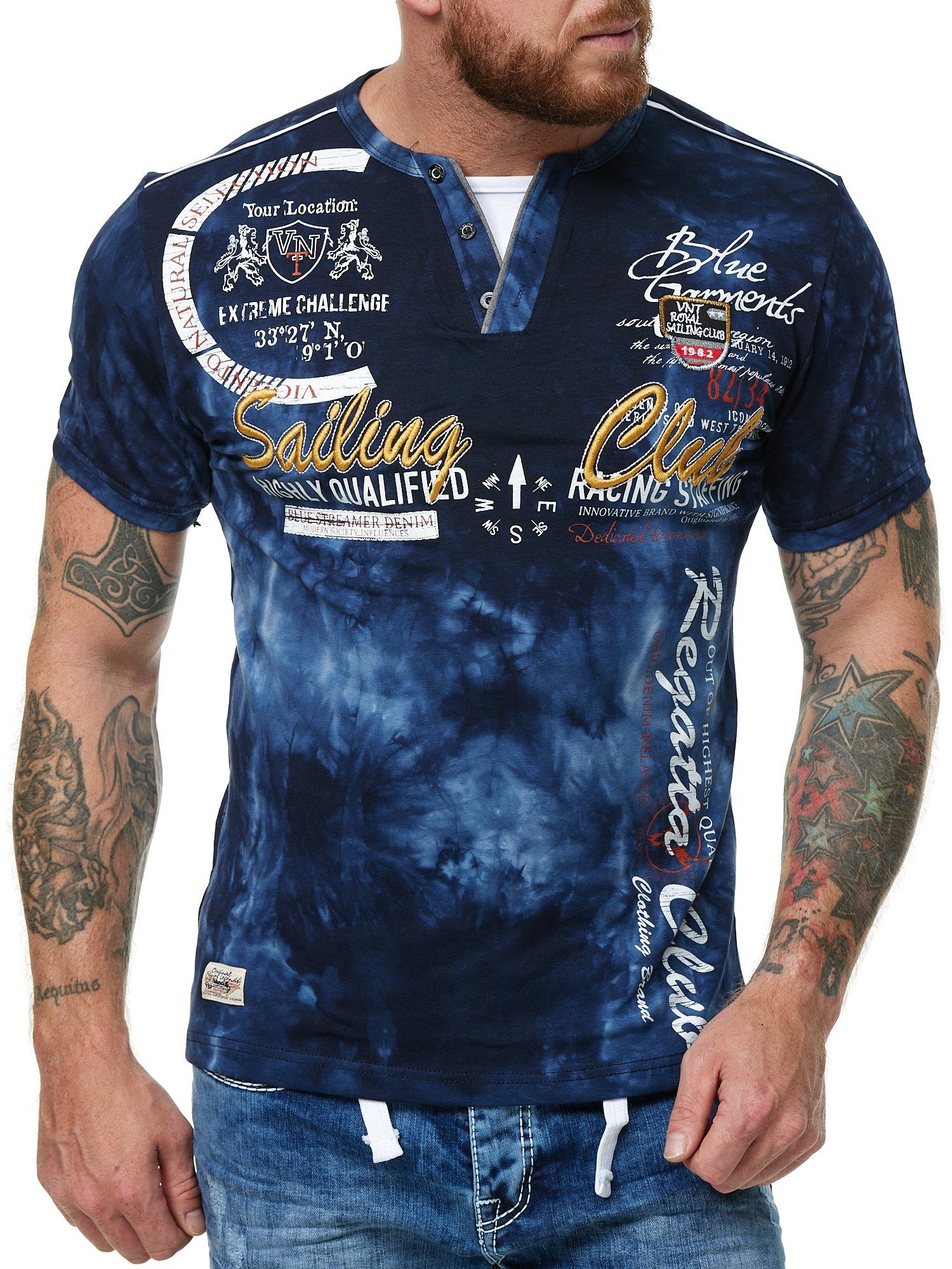 L.gonline Kurzarmshirt Herren T-Shirt mit Knopfleiste, Verwaschen kurzarm m günstig online kaufen