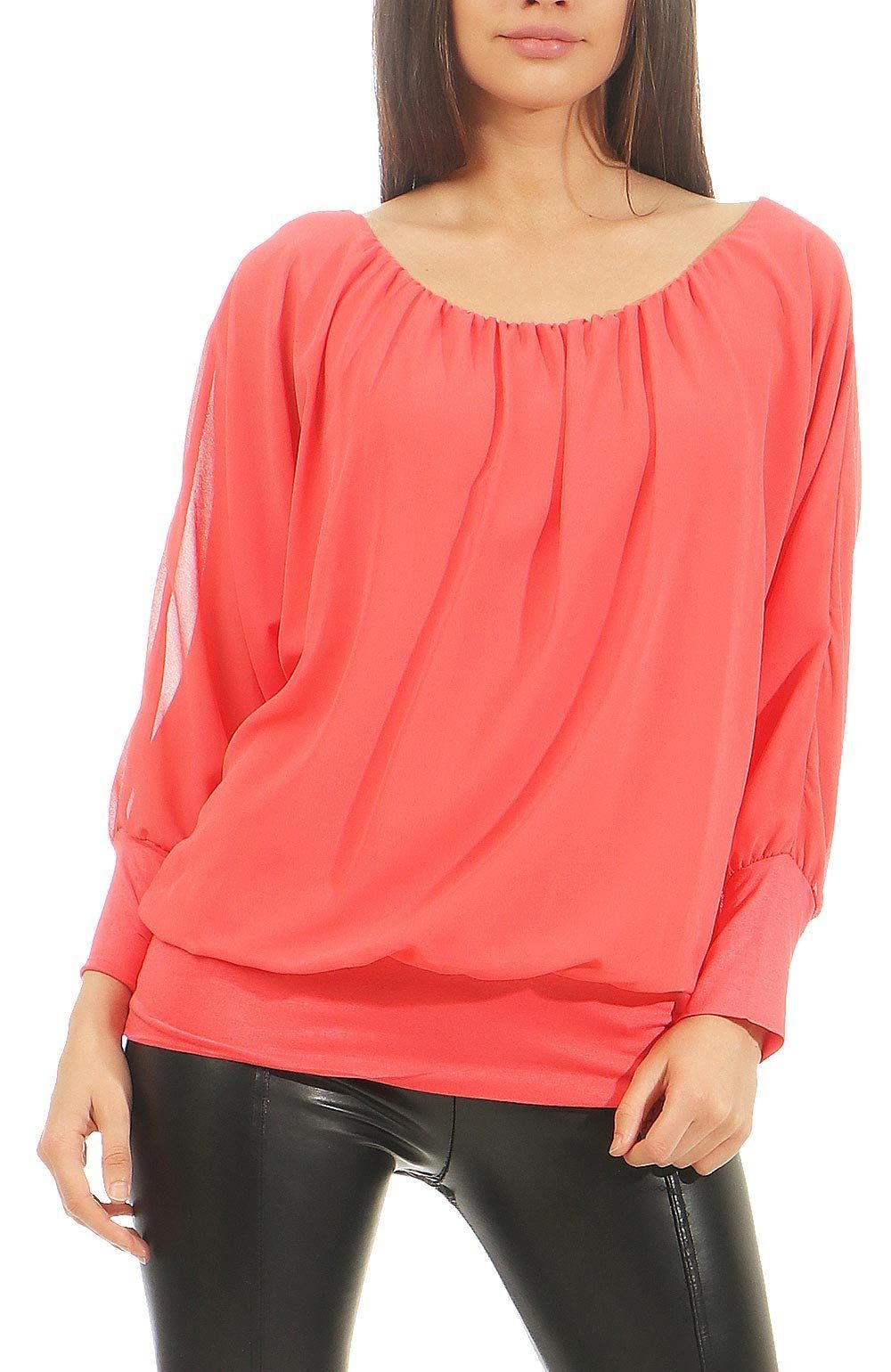 malito more Chiffonbluse coral mit than Carmenausschnitt, Einheitsgröße 6291 fashion