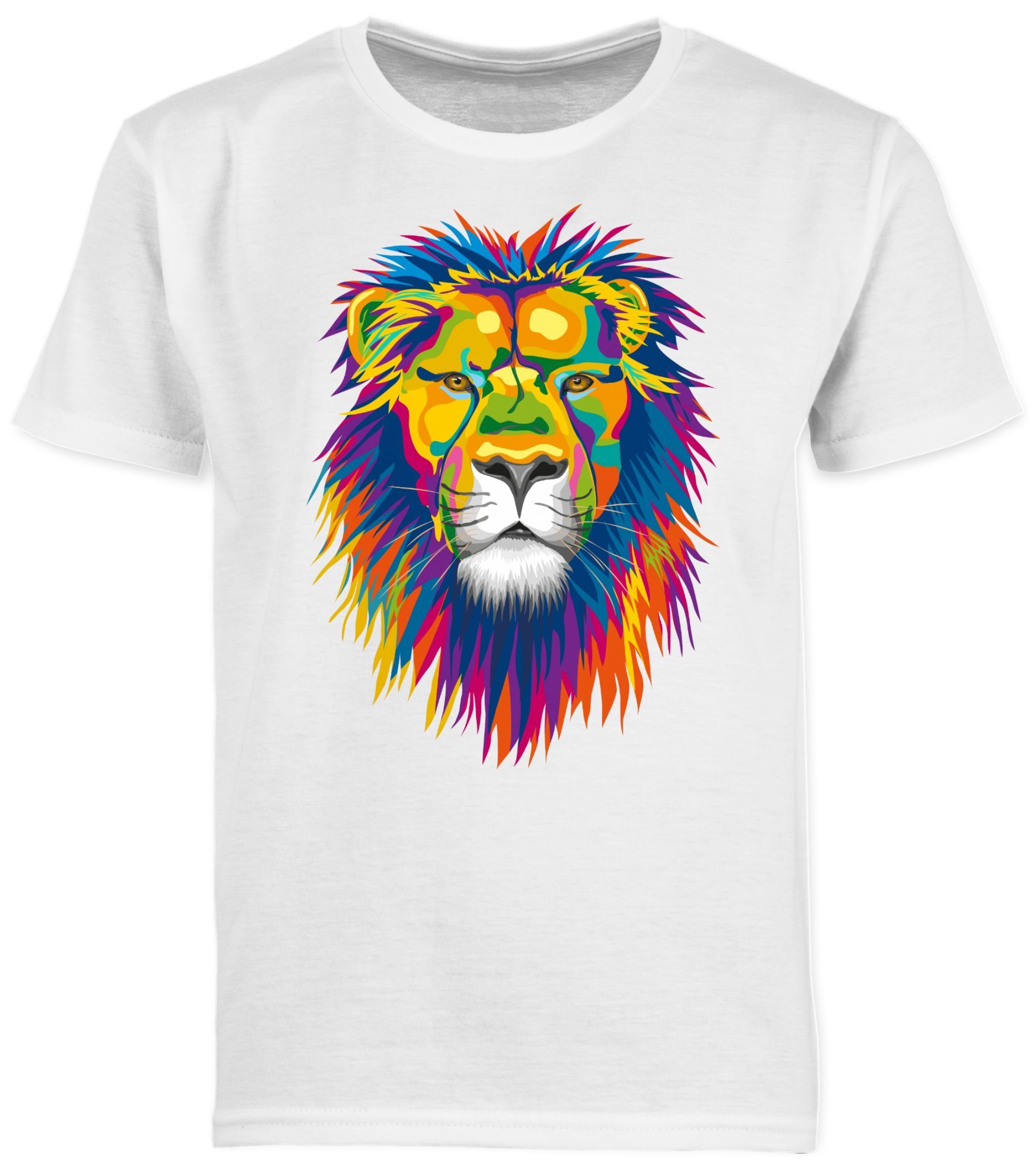 Shirtracer Löwe Animal Tiermotiv Lion T-Shirt Print 02 Weiß