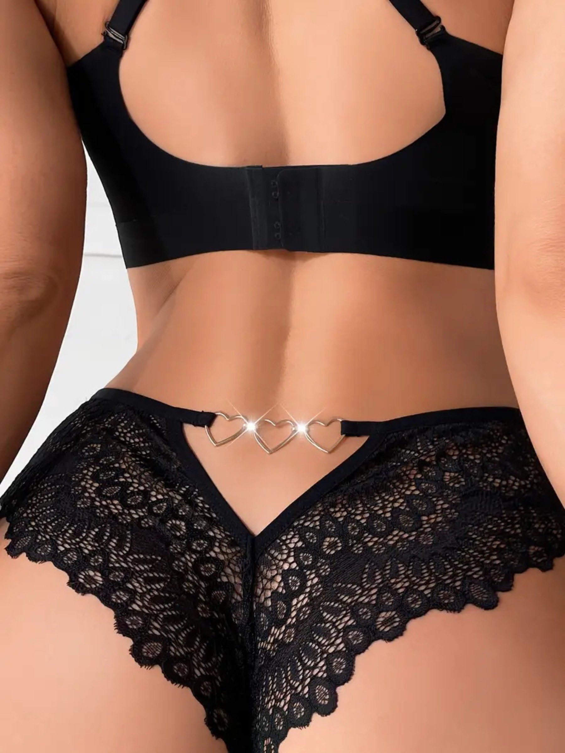Elegant Love Slip Romantische Dessous – Sinnlicher Tanga & Unterwäsche Sexy V-String mit Spitze & Herzdetail – Elegante Damenwäsche