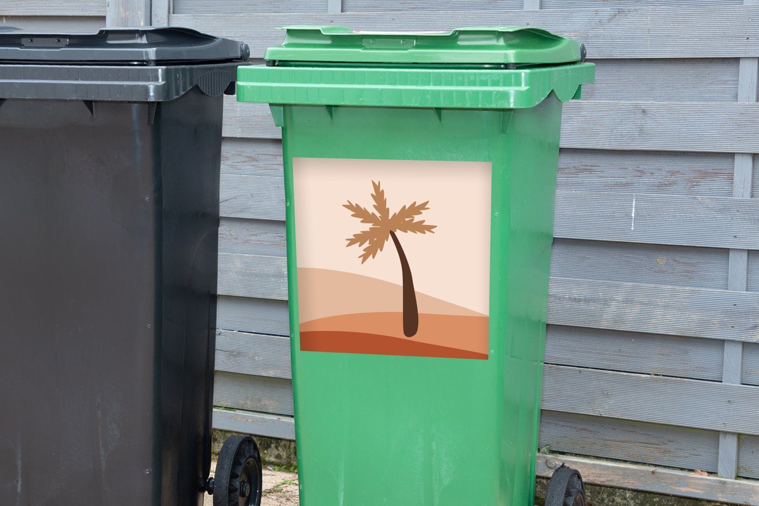 Wandsticker Sticker, Mülleimer-aufkleber, - St), (1 - MuchoWow Palme Sommer Container, Mülltonne, Abstrakt Abfalbehälter