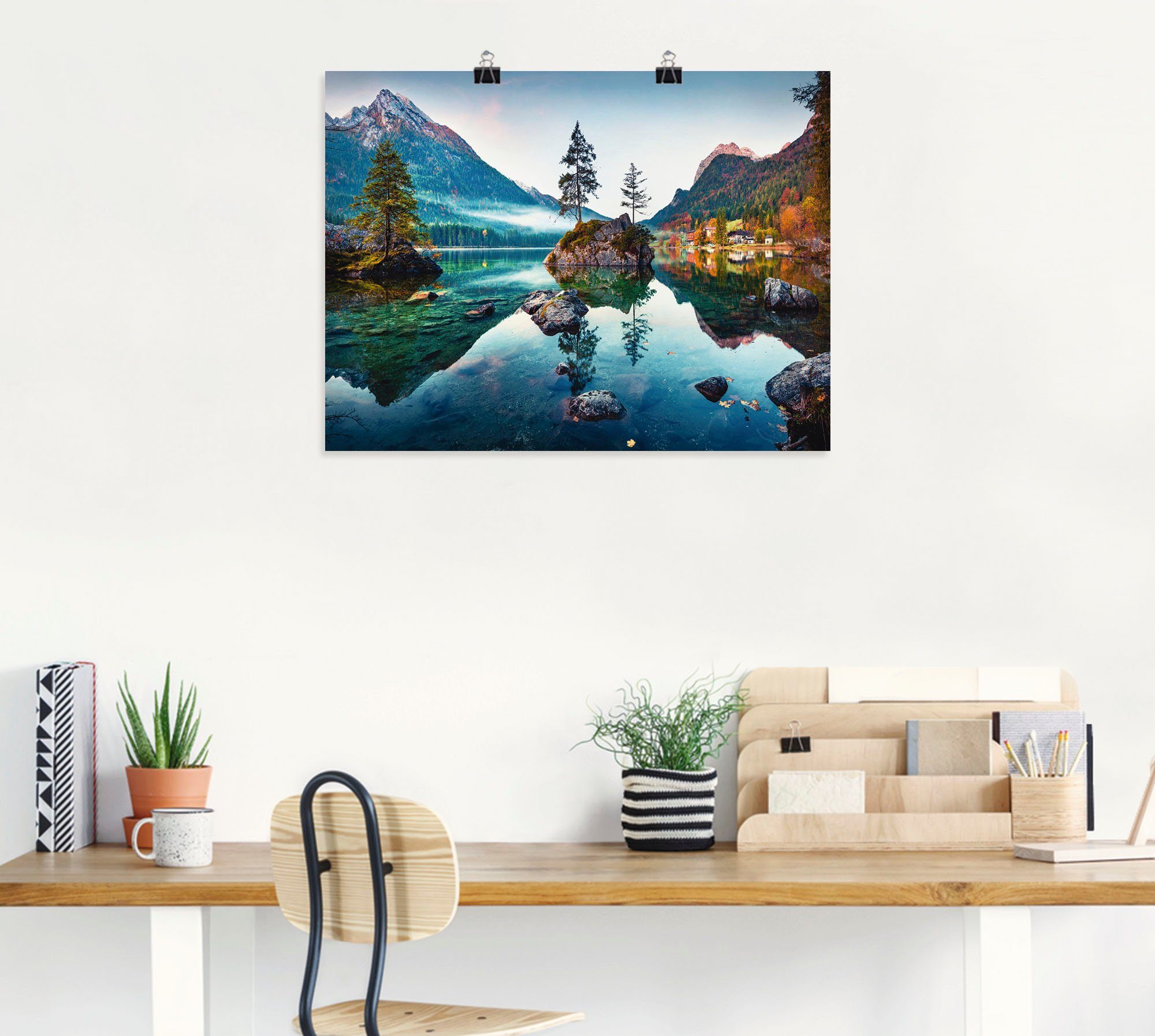 Alpen, oder (1 St), Hintersee Wandbild Alubild, des in Poster Seebilder Größen als versch. Artland Wandaufkleber vor Herbstszene Leinwandbild,
